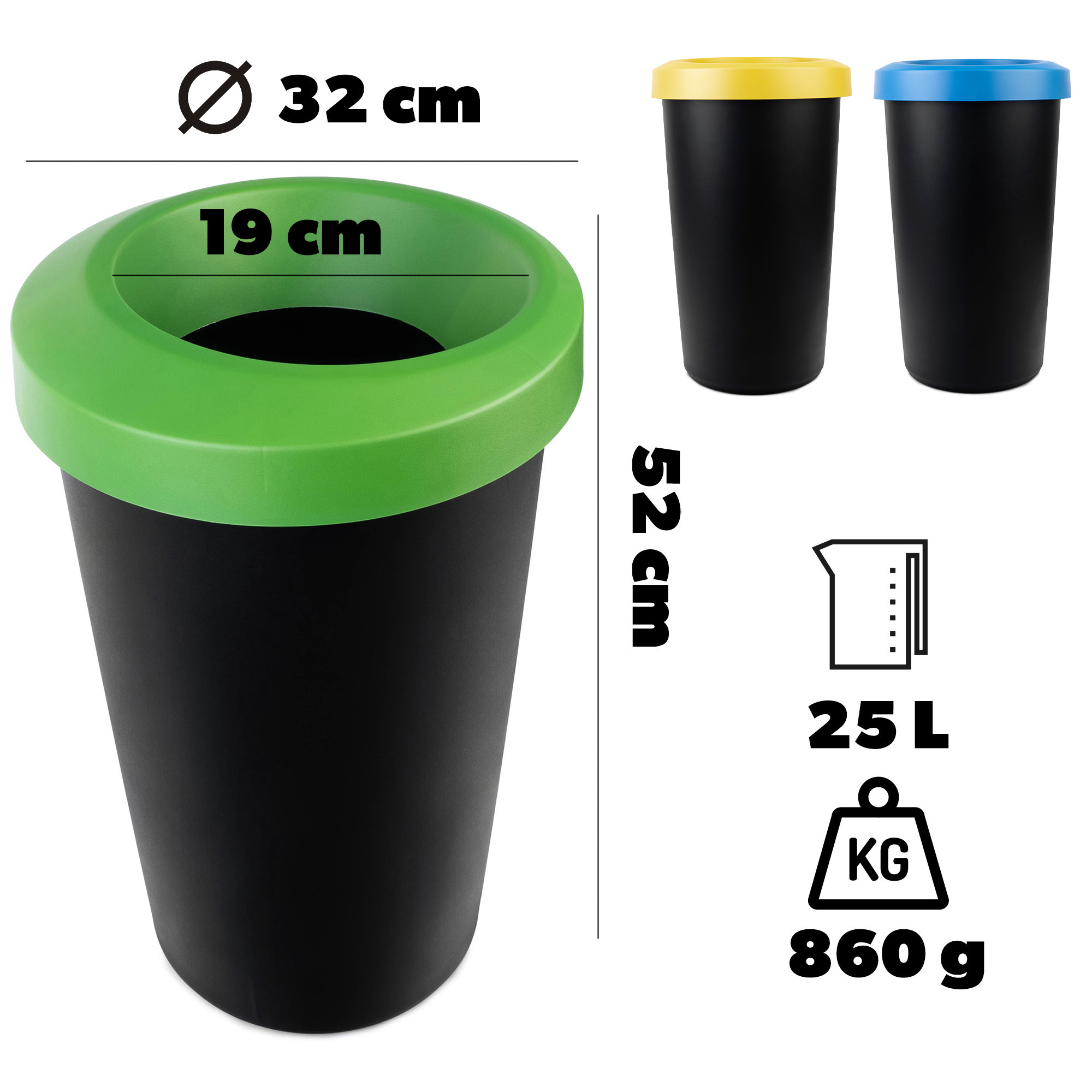Kosz na śmieci Givry 3 x 25 L czarny