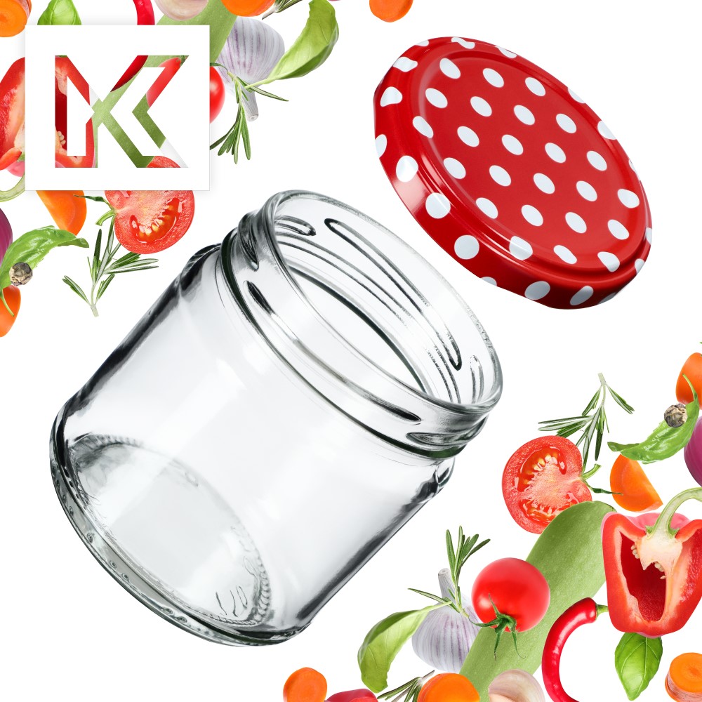Słoiki na przetwory Lerma 200ml 20szt fi 66 mm + wieczka "Groszek czerwony"