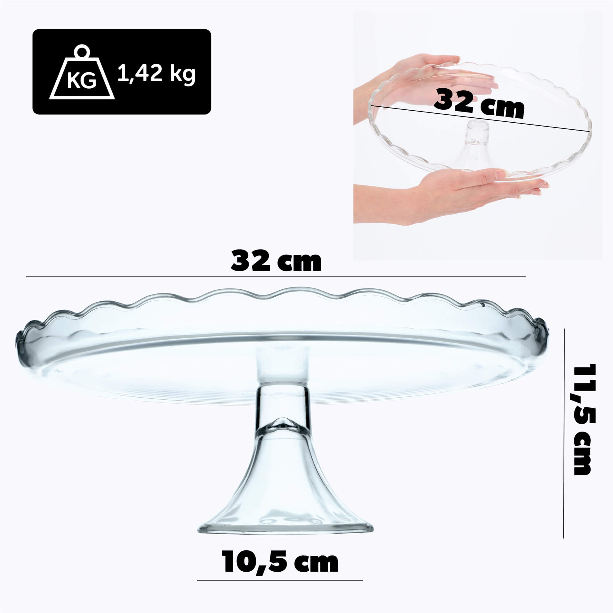 Patera szklana na nodze do ciast 32 cm