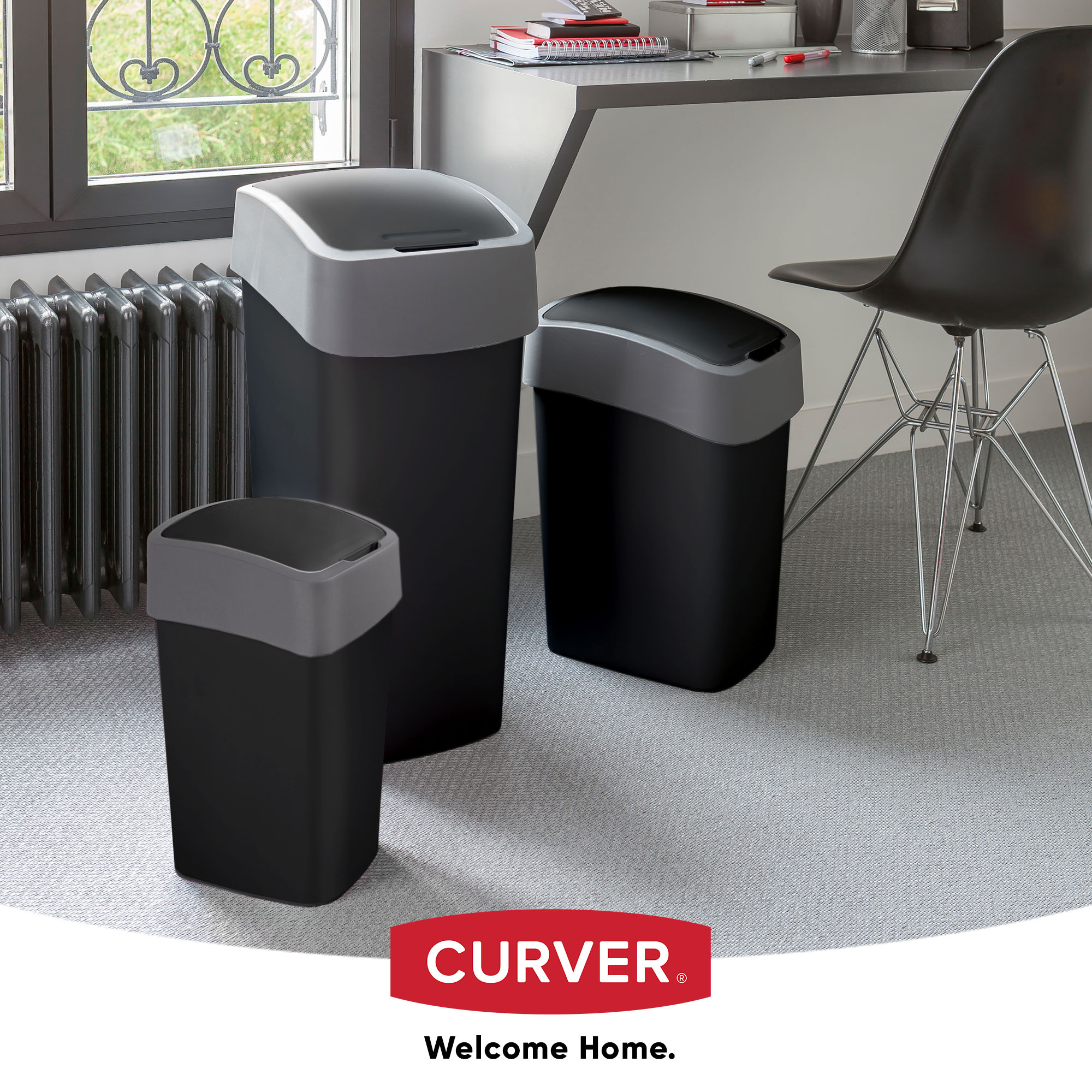 Kosz na śmieci Curver Flip Bin 50L, czarny