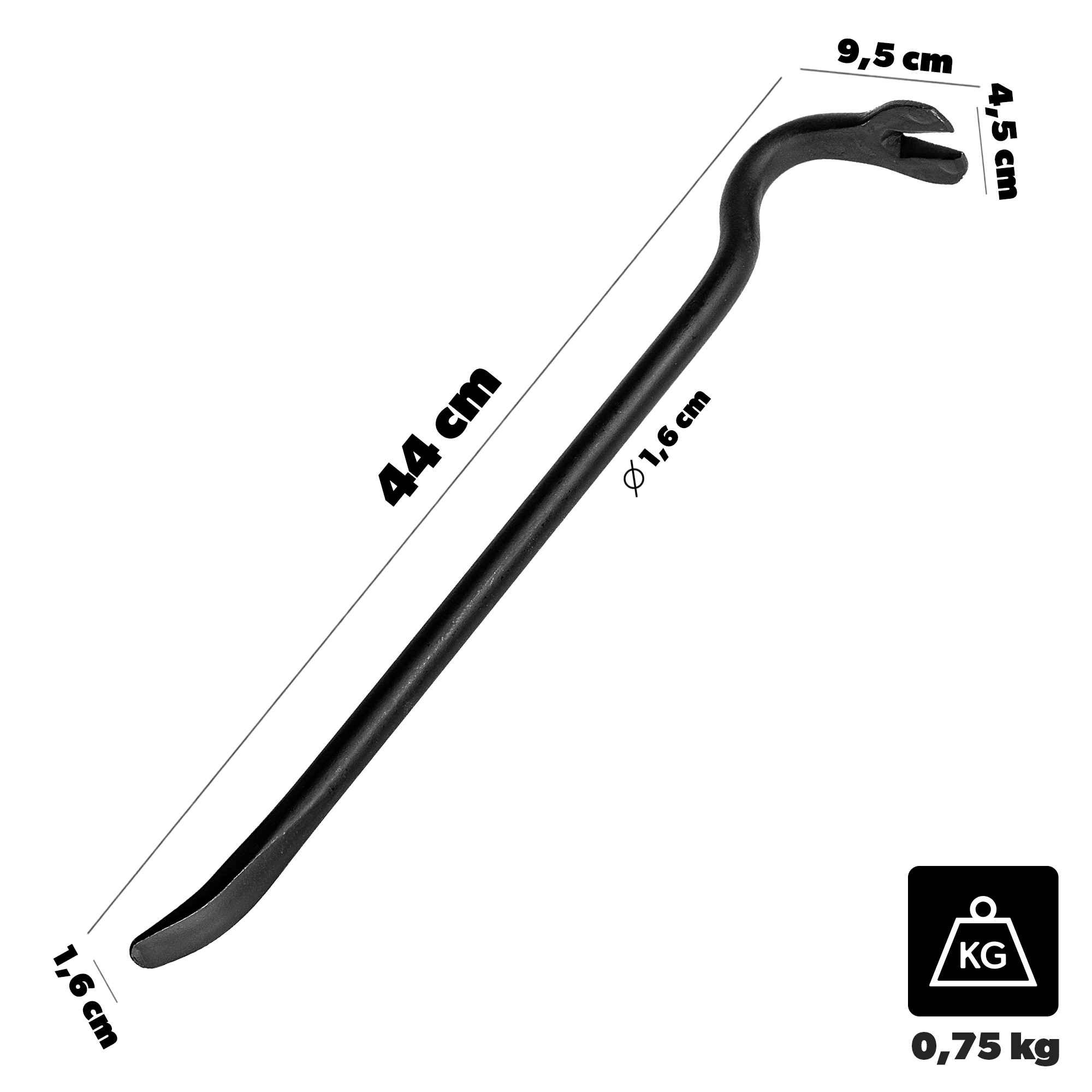 Łom wygięty Bazzari 40cm