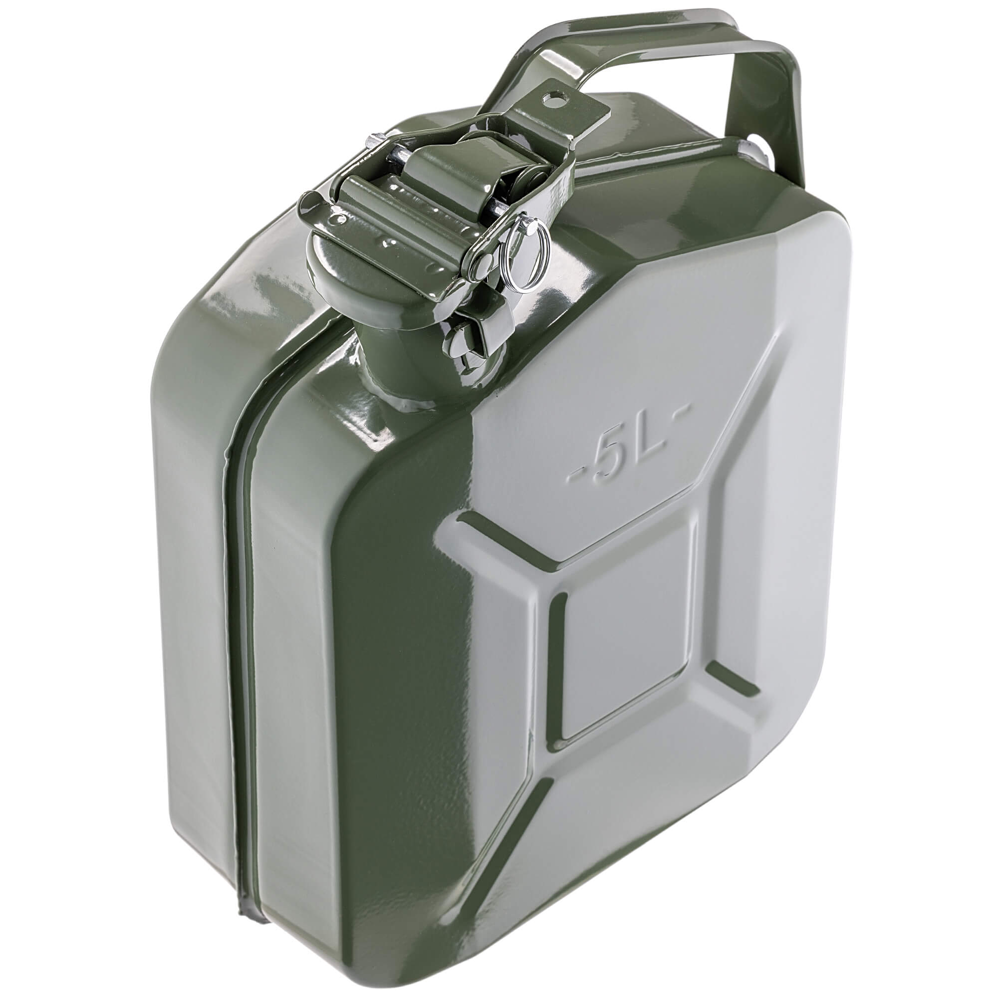 Kanister na paliwo stalowy 5L + lejek 25 cm, zielony