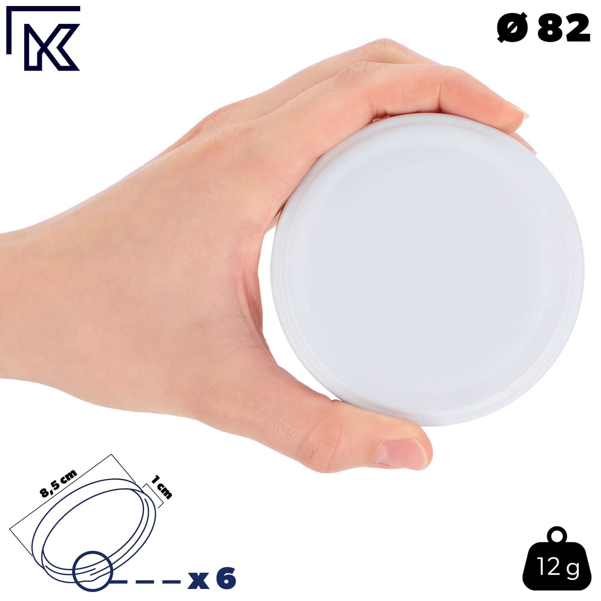 Metalowe wieczka do słoików Virbo 750szt fi 82 mm białe