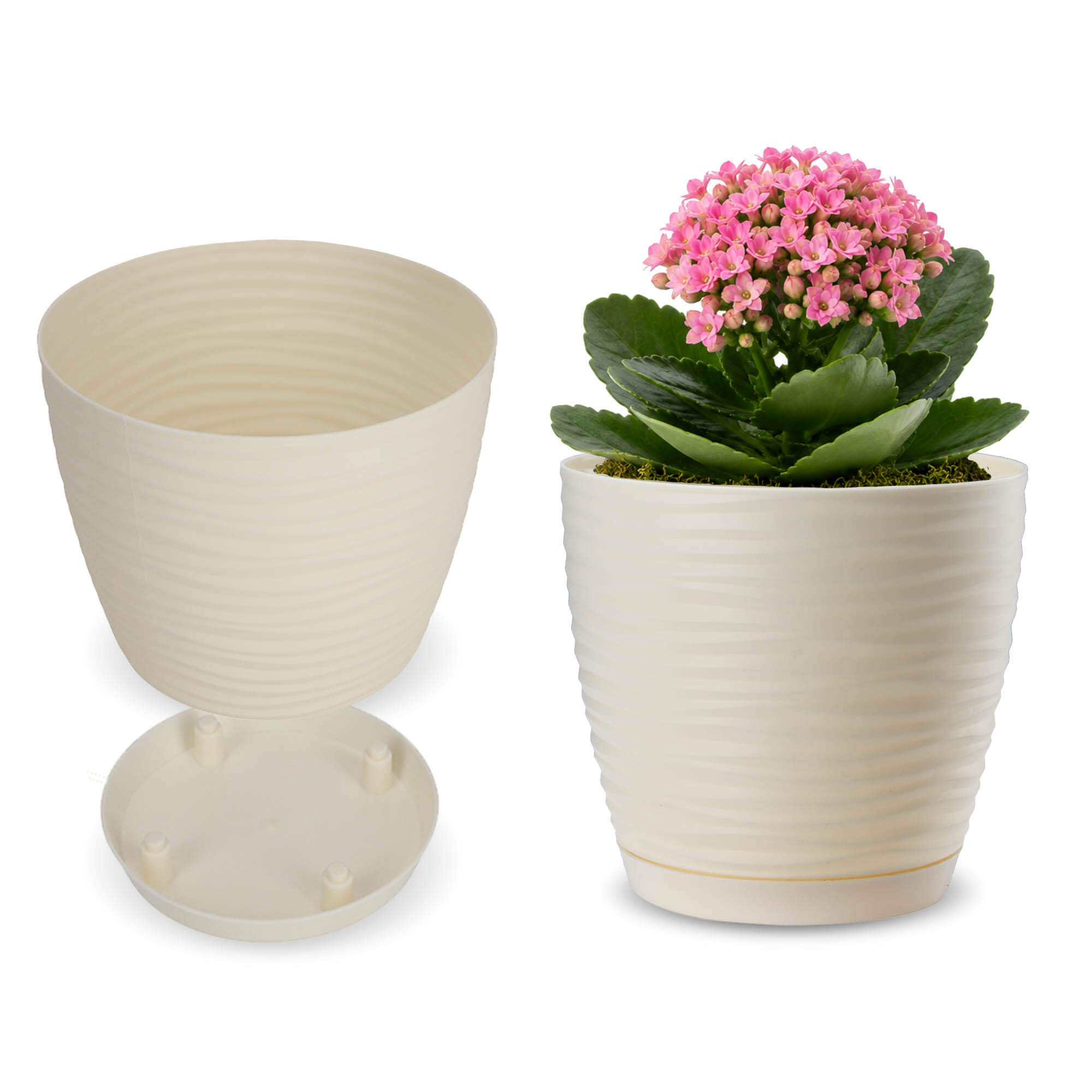 Doniczka na kwiaty z podstawką 13 cm, kremowa