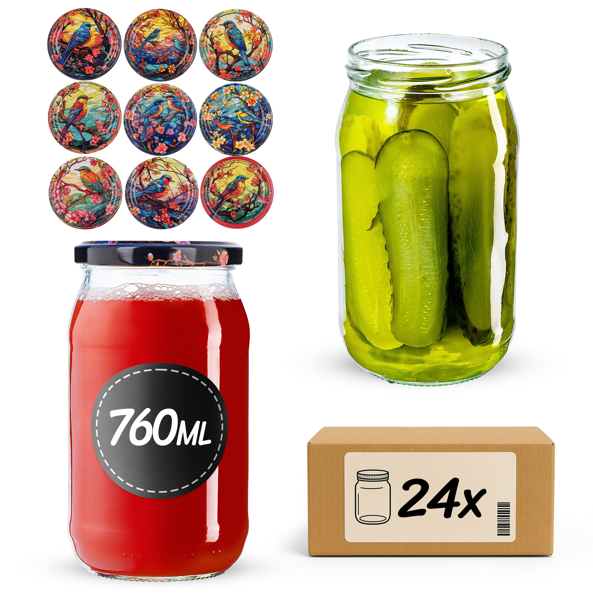 Słoiki na przetwory Niva 760ml fi 82 mm 24szt + wieczko Ptaki