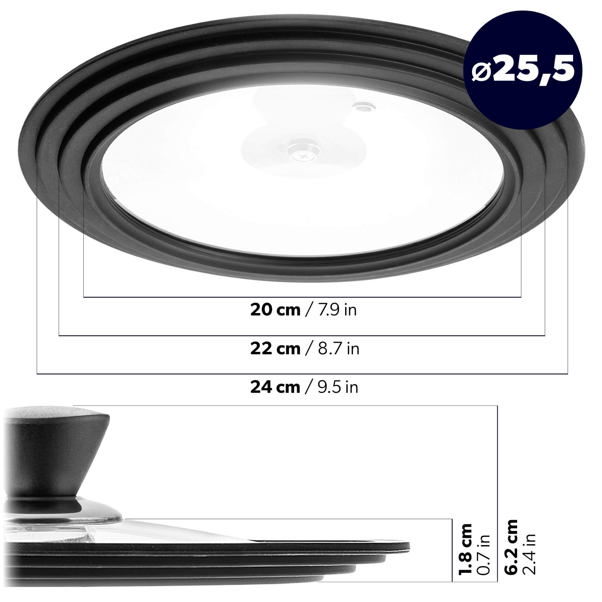 Pokrywa szklana multisize Aiola na garnek 20-24 cm z srebrno-czarnym uchwytem