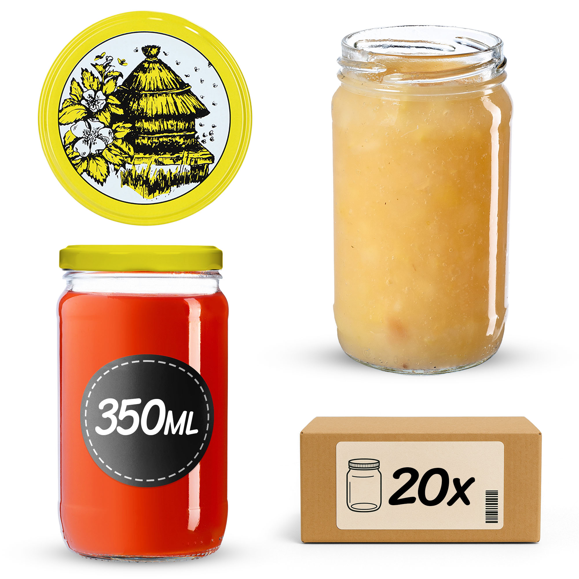 Słoiki na przetwory Gera 350ml fi 66 mm 20szt + wieczka "Pszczoły"