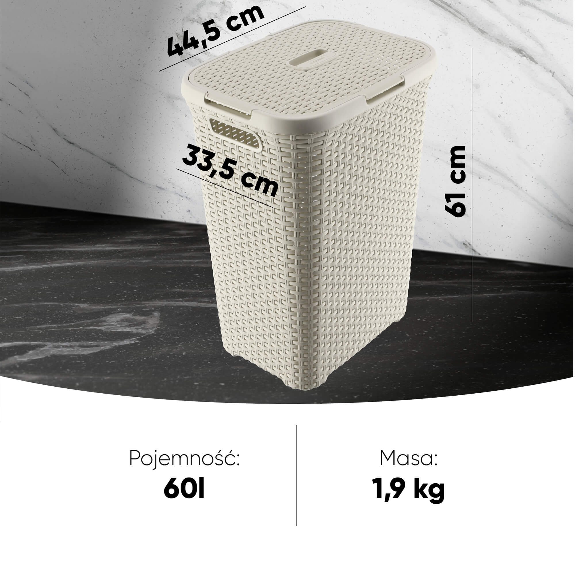 Kosz z pokrywą Curver Natural Style 60L kremowy