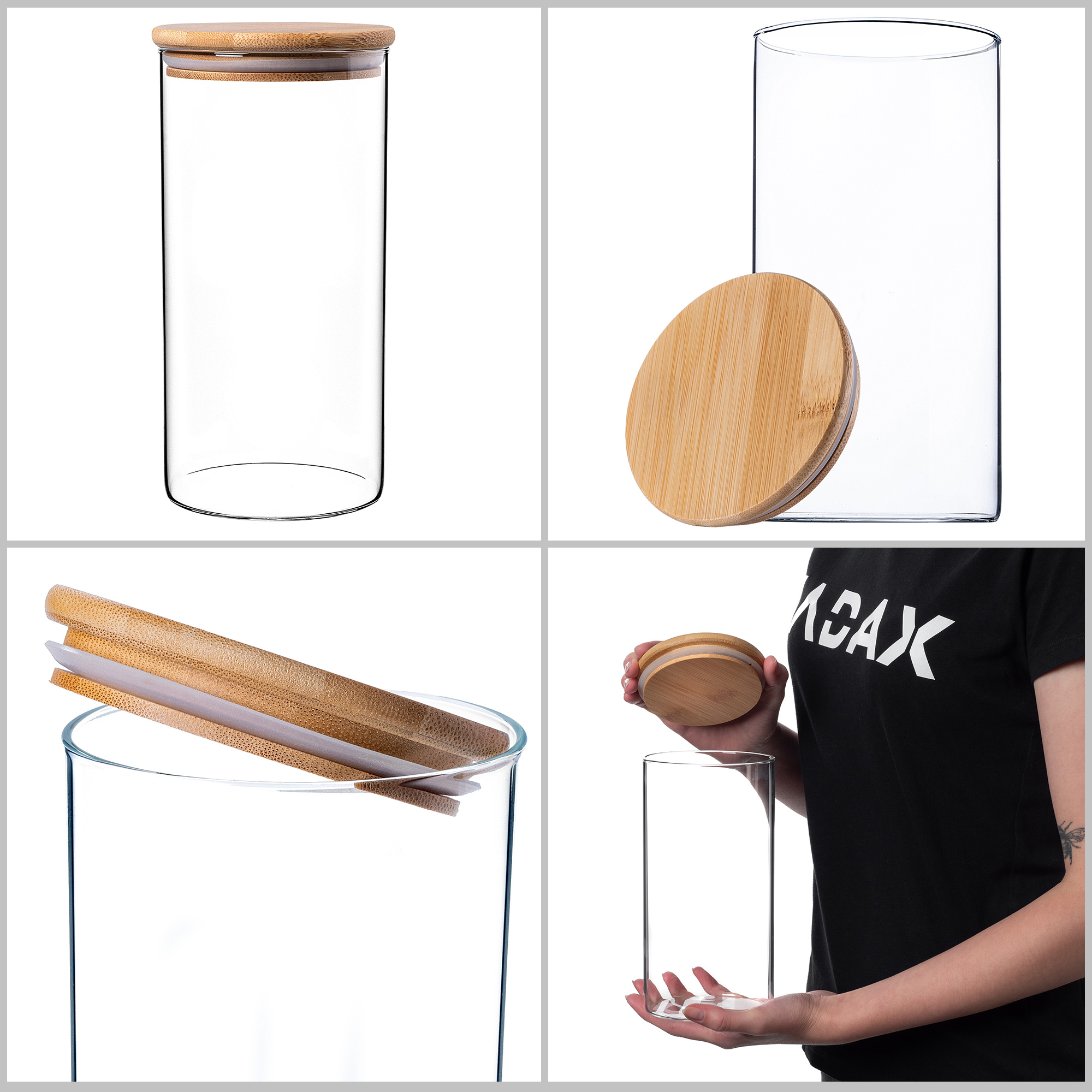 Pojemnik szklany Piney z bambusową pokrywą 1400ml