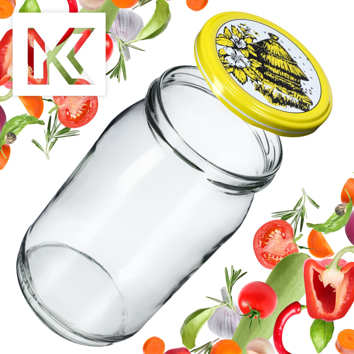 Słoiki na przetwory Simo 900ml 8szt fi 82 mm + wieczka "Pszczoły"