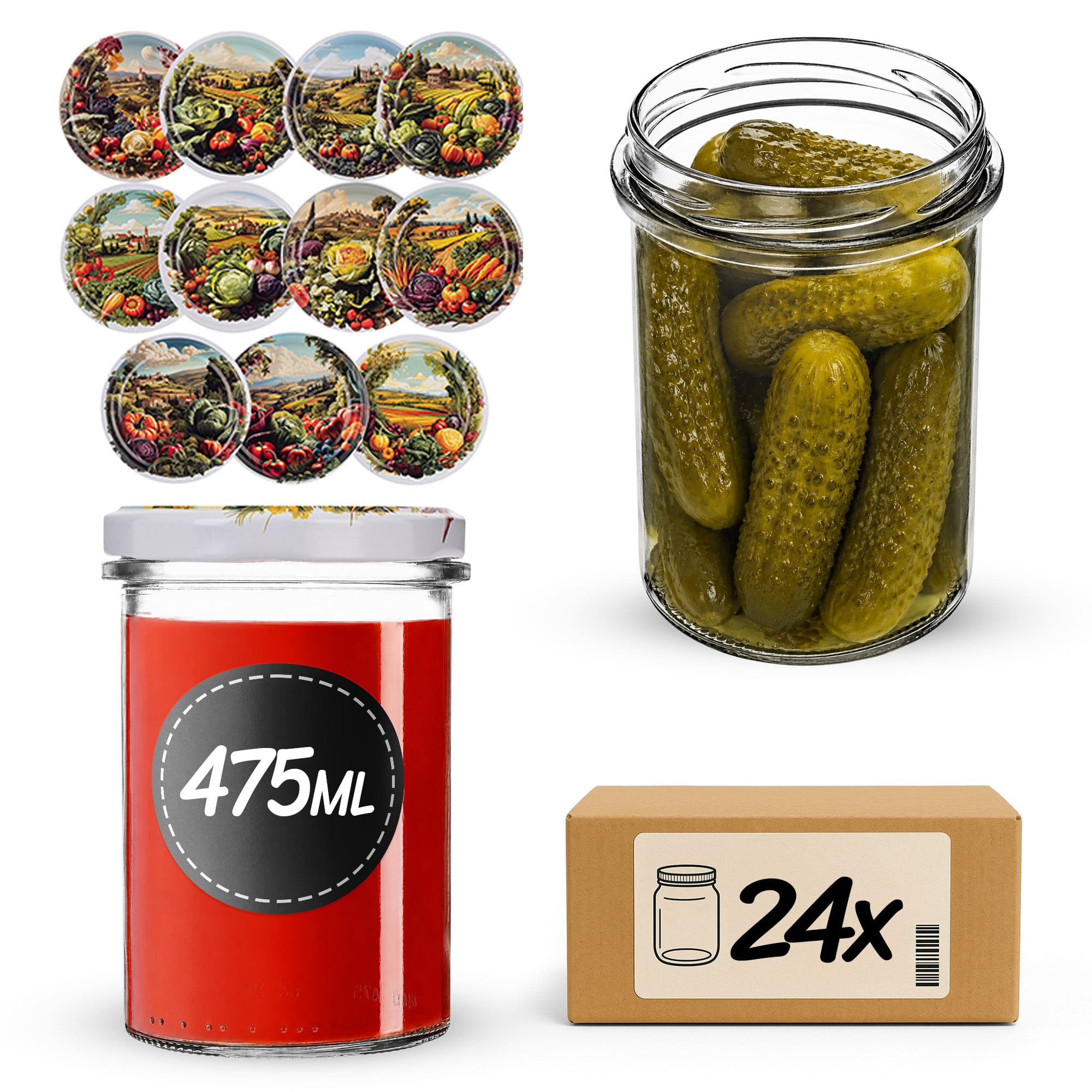 Słoiki na przetwory Befa 475ml 24szt fi 82 mm + wieczka "Wieś"