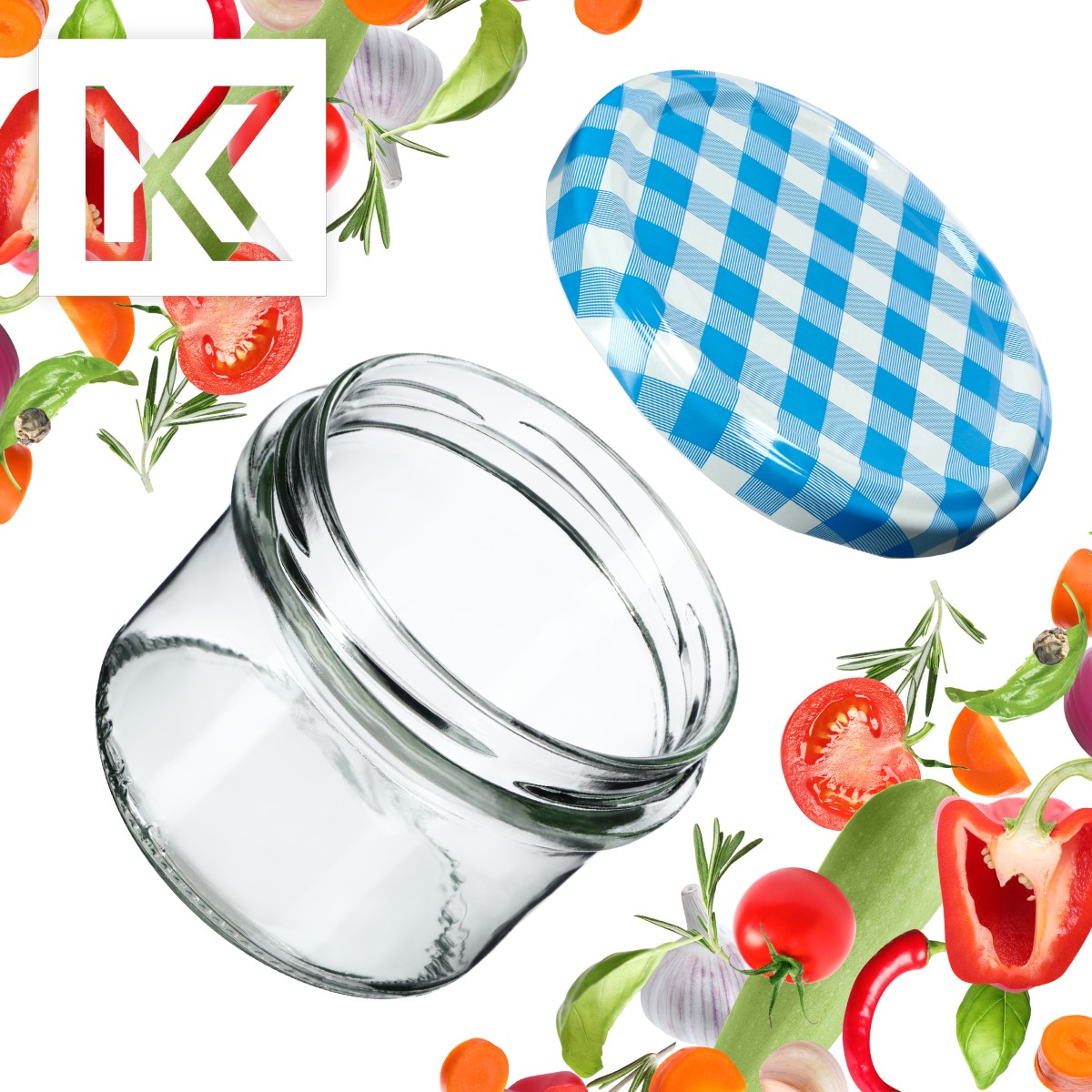 Słoiki na przetwory Tartu 235ml 20szt fi 82 mm + wieczka "Niebieska krata"