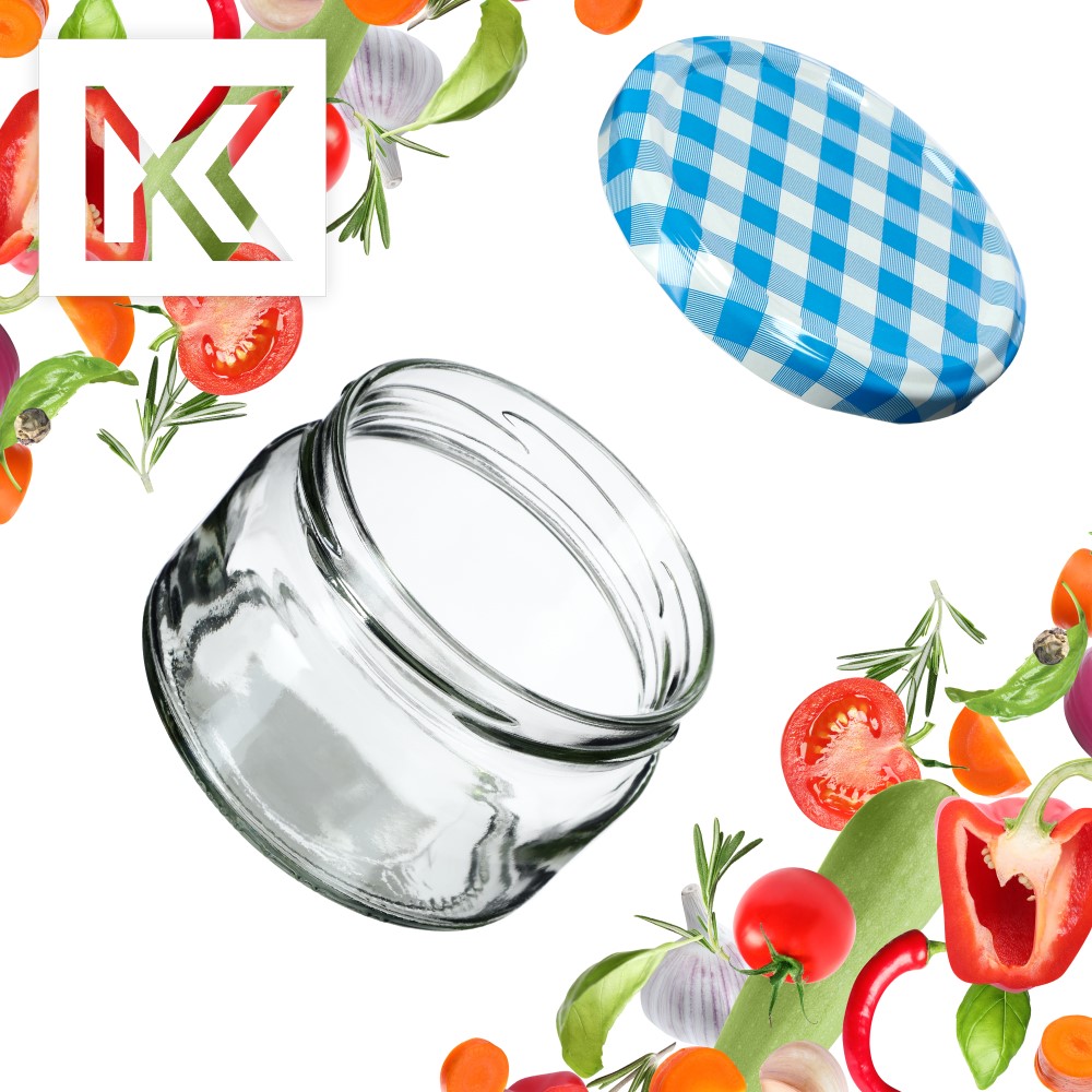Słoiki na przetwory Denia 250ml 10szt fi 82 mm + wieczko "Niebieska Krata"