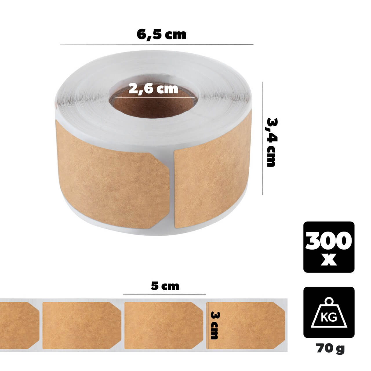 Etykiety samoprzylepne Sefro 5 x 3 cm brązowe 300 szt.