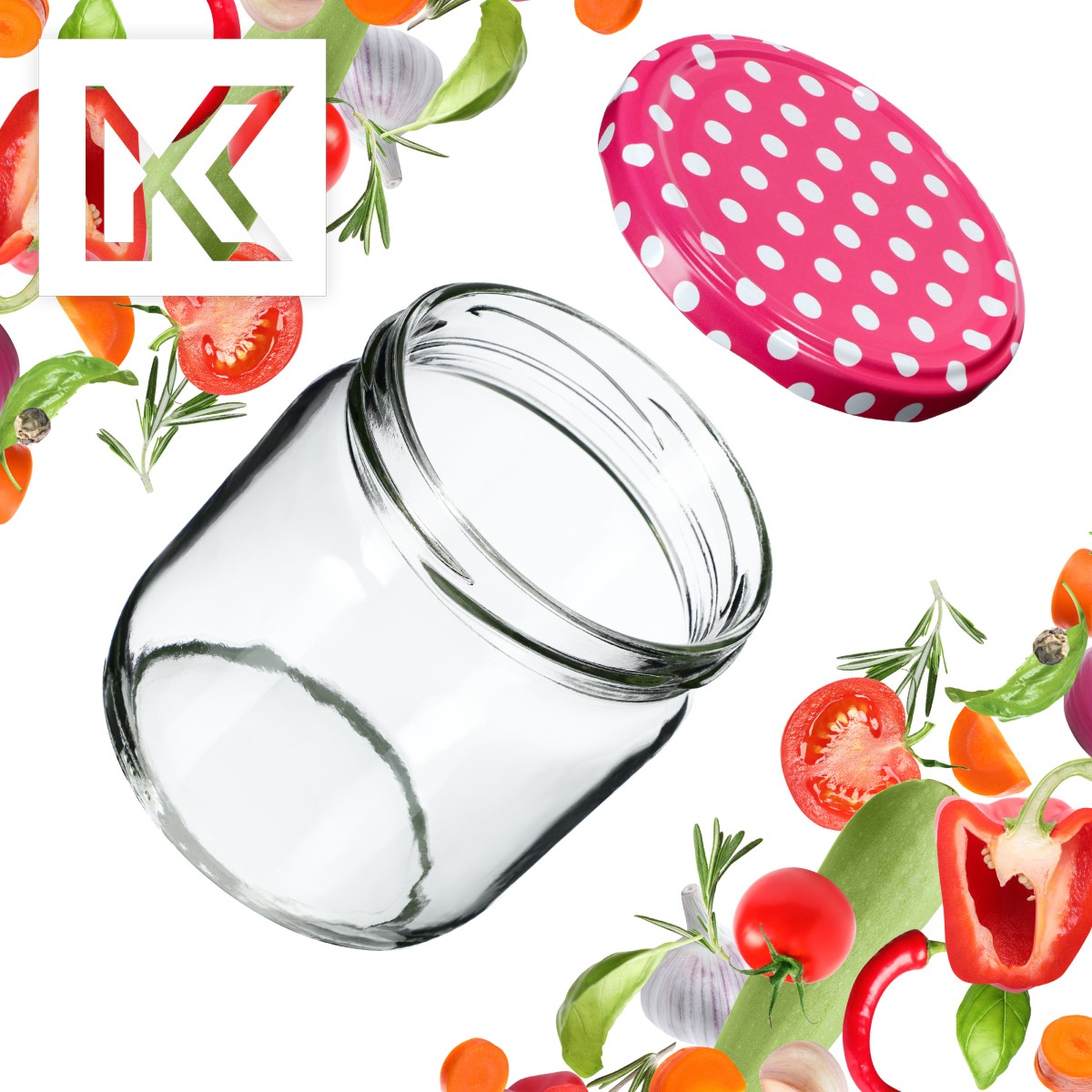 Słoiki na przetwory Salla 425ml 48szt fi 82 mm + wieczka "Groszek różowy"