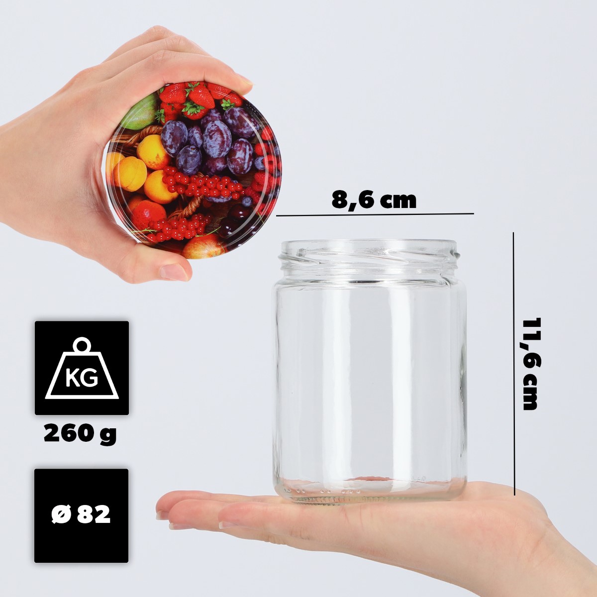 Słoiki na przetwory Maki 540ml 48szt fi 82 mm + wieczka "Owoce"