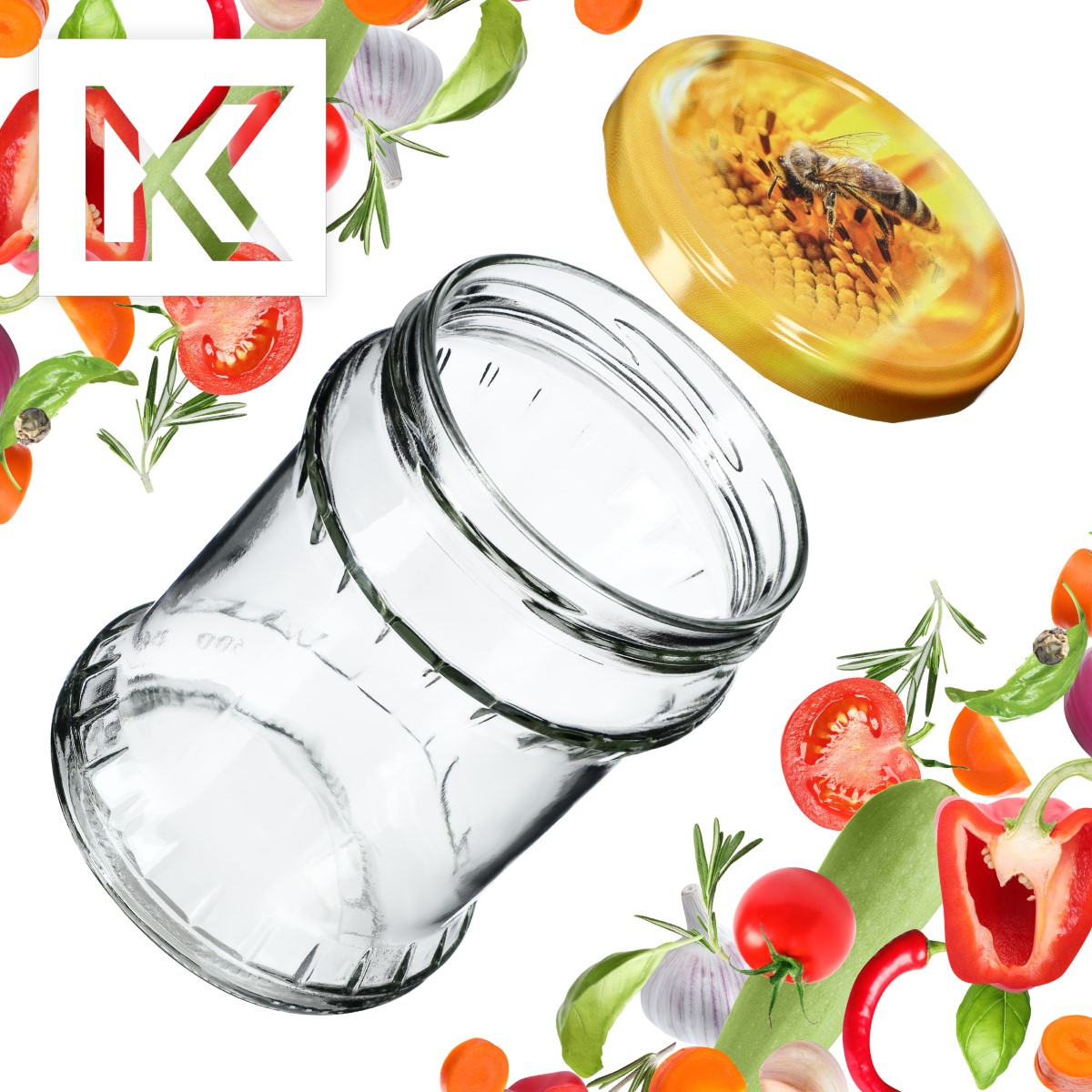 Słoiki na przetwory Kisko 500ml 8szt fi 82 mm + wieczka "Pszczoła"