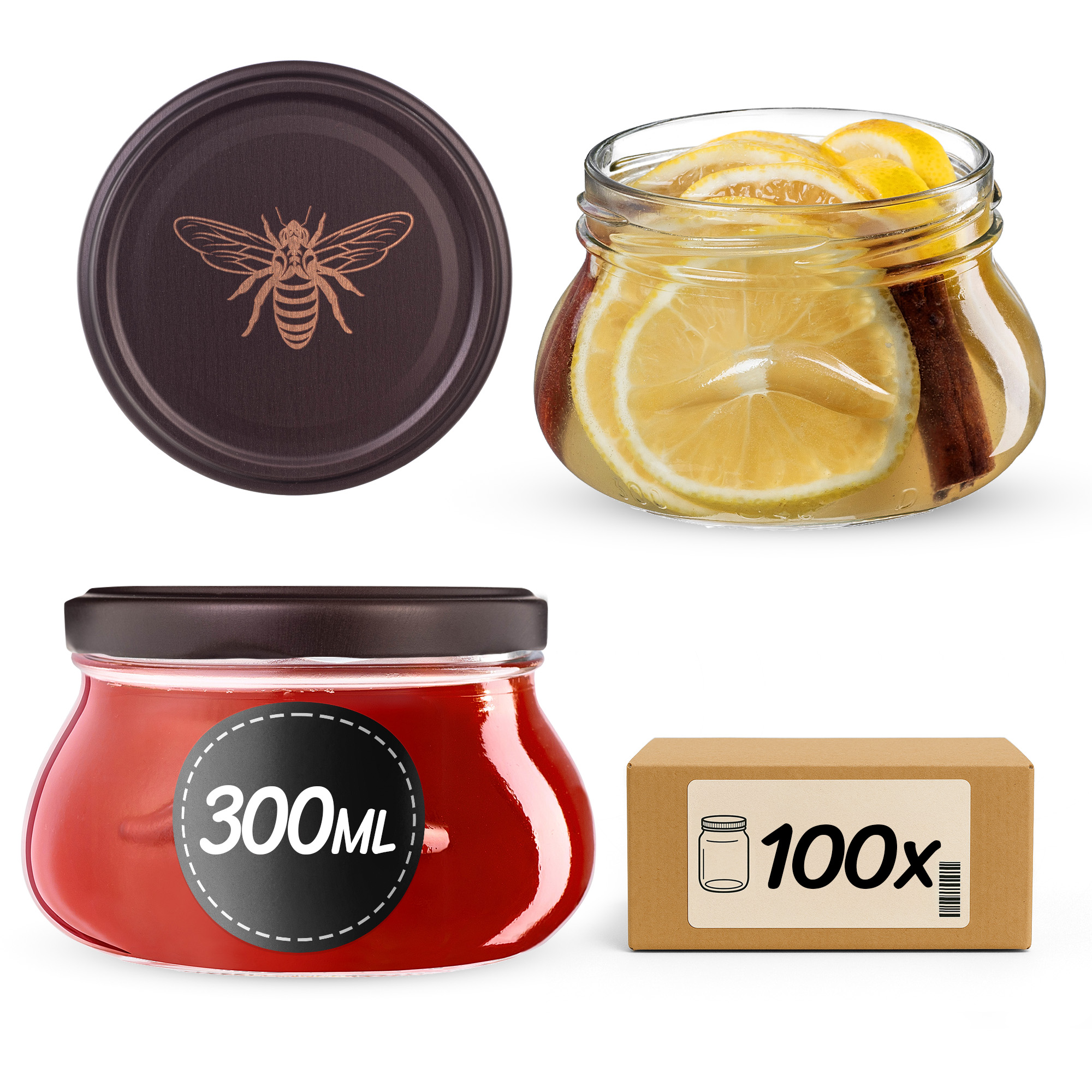 Słoiki na przetwory Raja 300ml fi 82 mm 100szt + wieczko Pszczoła