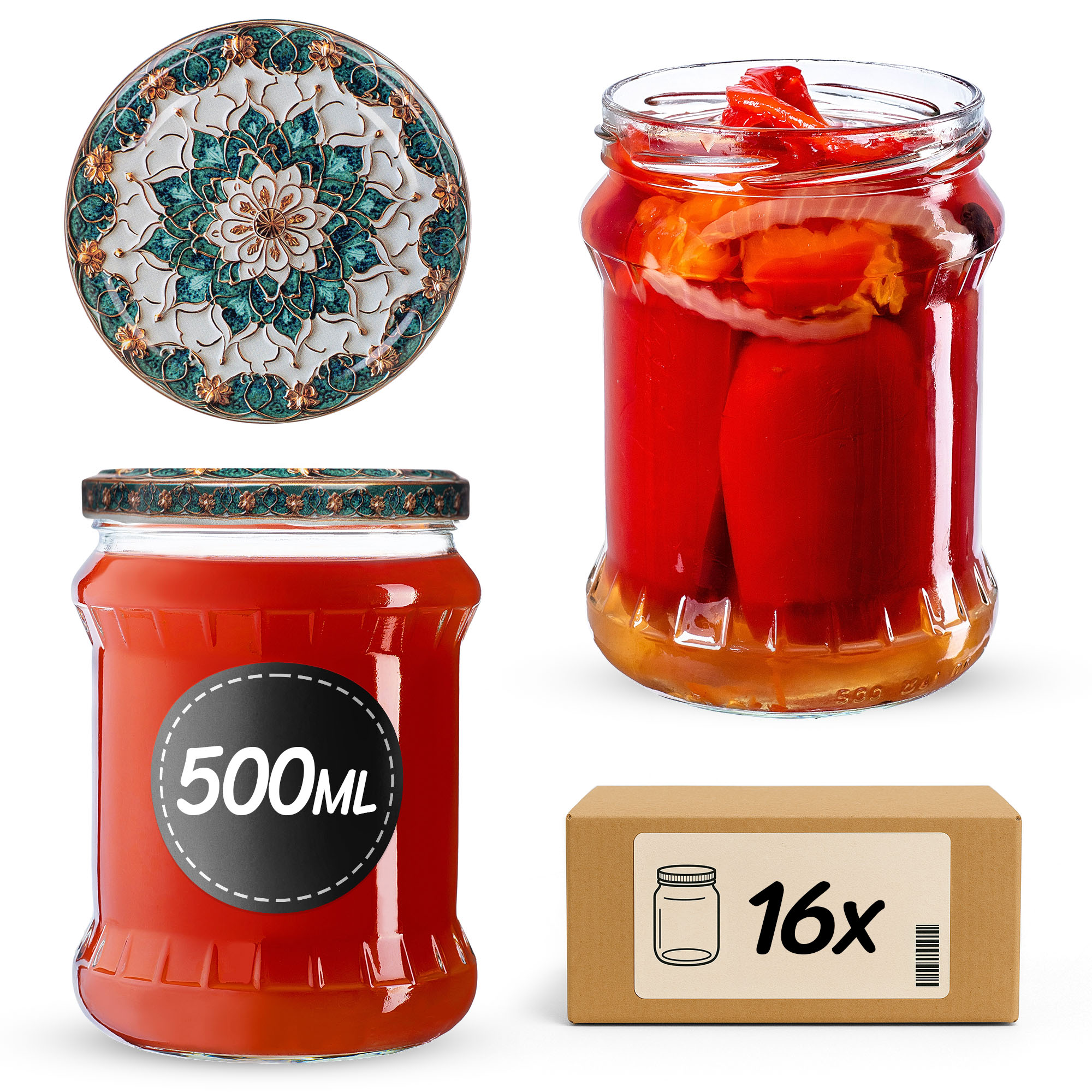 Słoiki na przetwory Kisko 500ml fi 82 mm 16szt + wieczko Ceramics 1