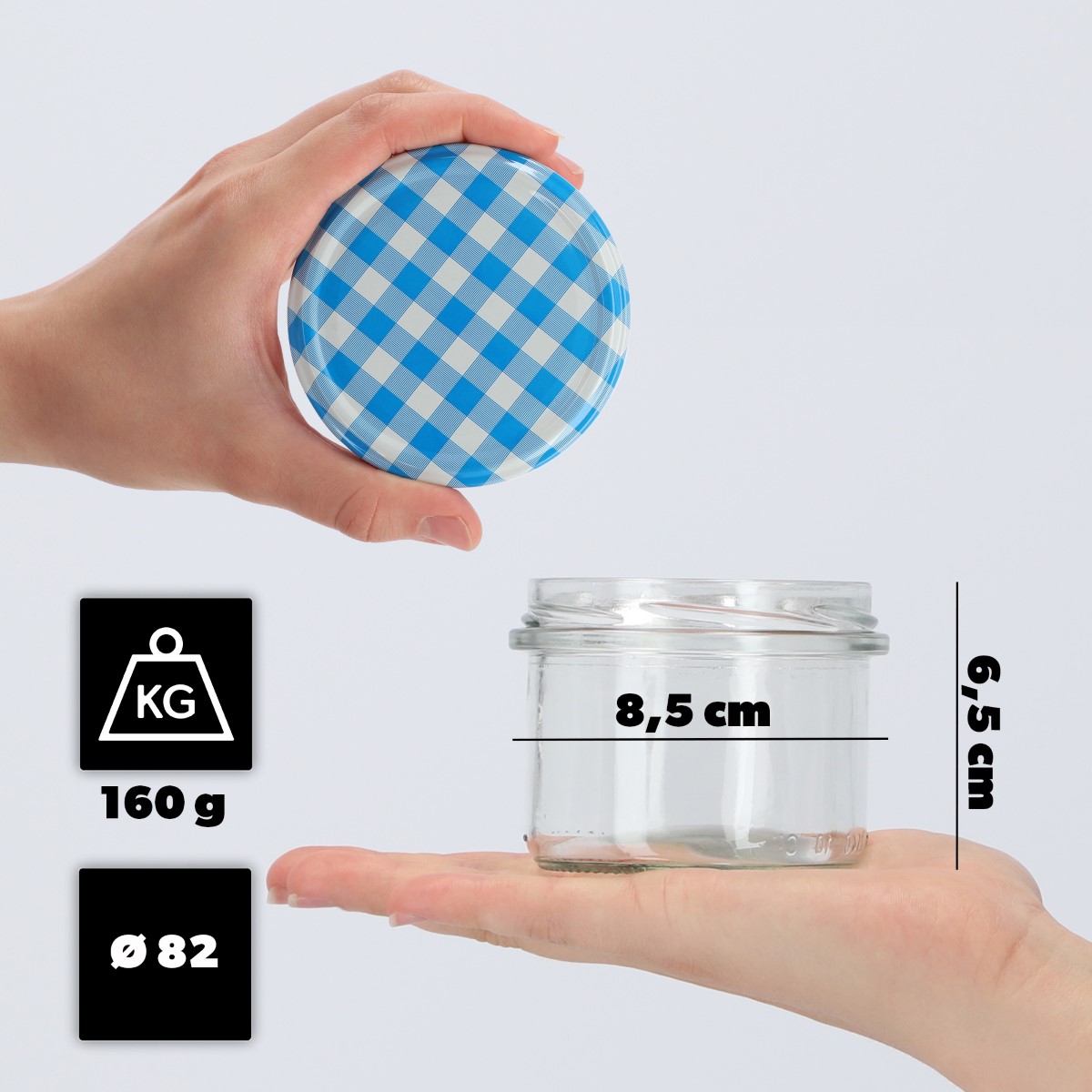 Słoiki na przetwory Tartu 235ml 20szt fi 82 mm + wieczka "Niebieska krata"
