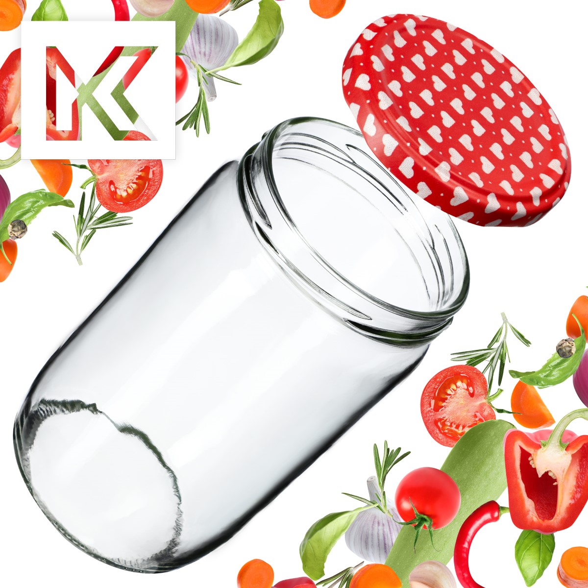 Słoiki na przetwory Niva 720ml 24szt fi 82 mm + wieczka "Serca"