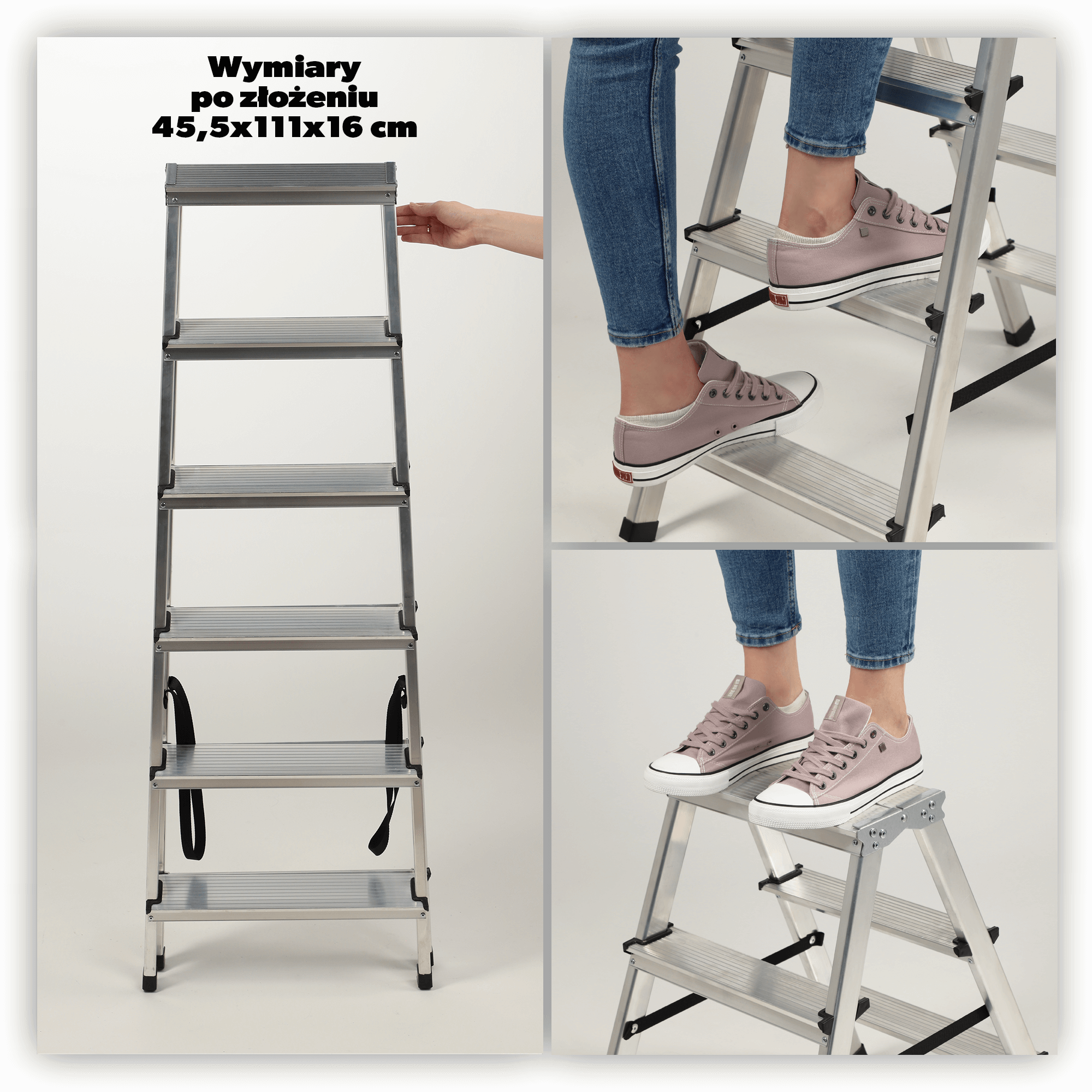 Drabina aluminiowa z podestem Molde, 5 stopni, 125 kg