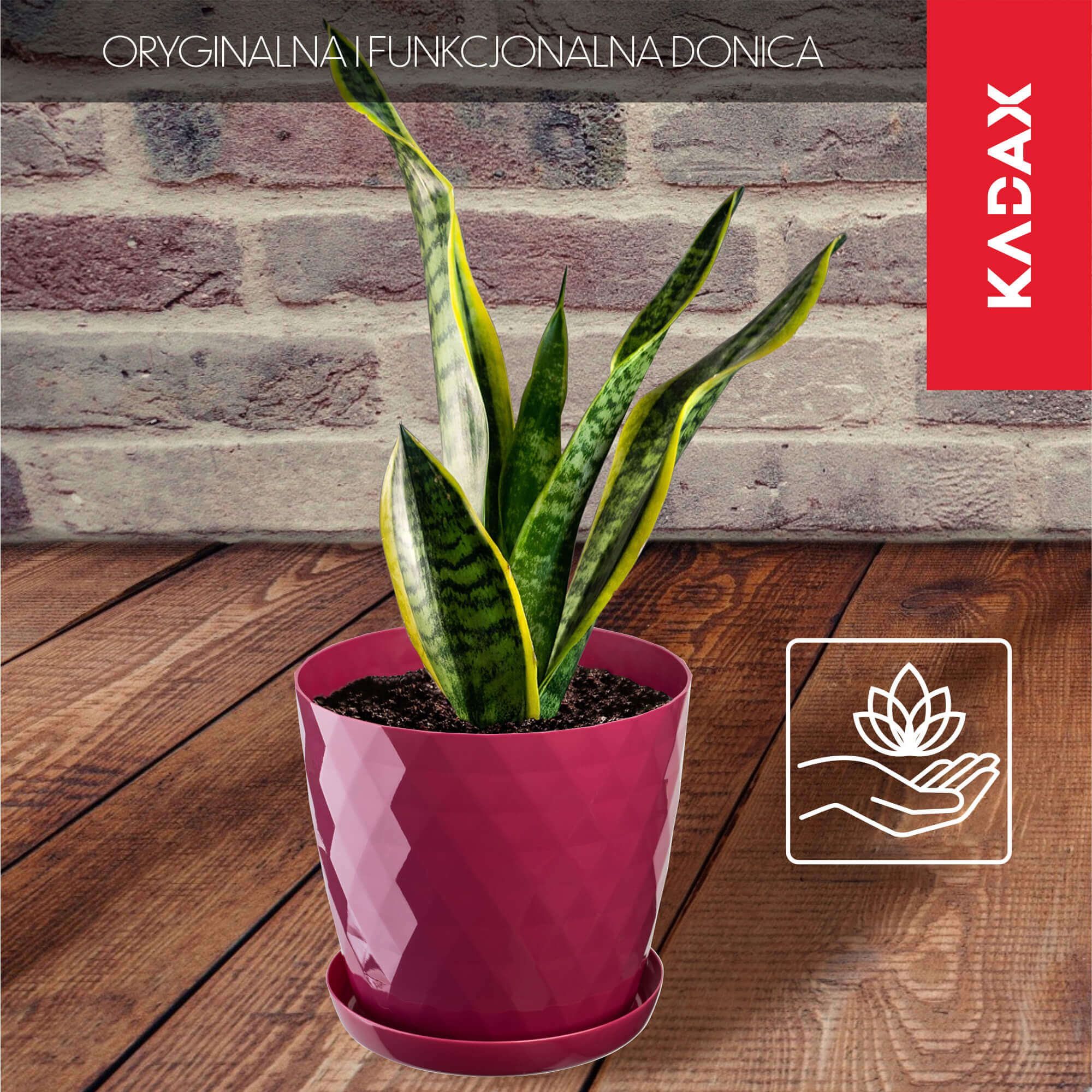 Doniczka na kwiaty z podstawką Amily 14 cm, amarantowa