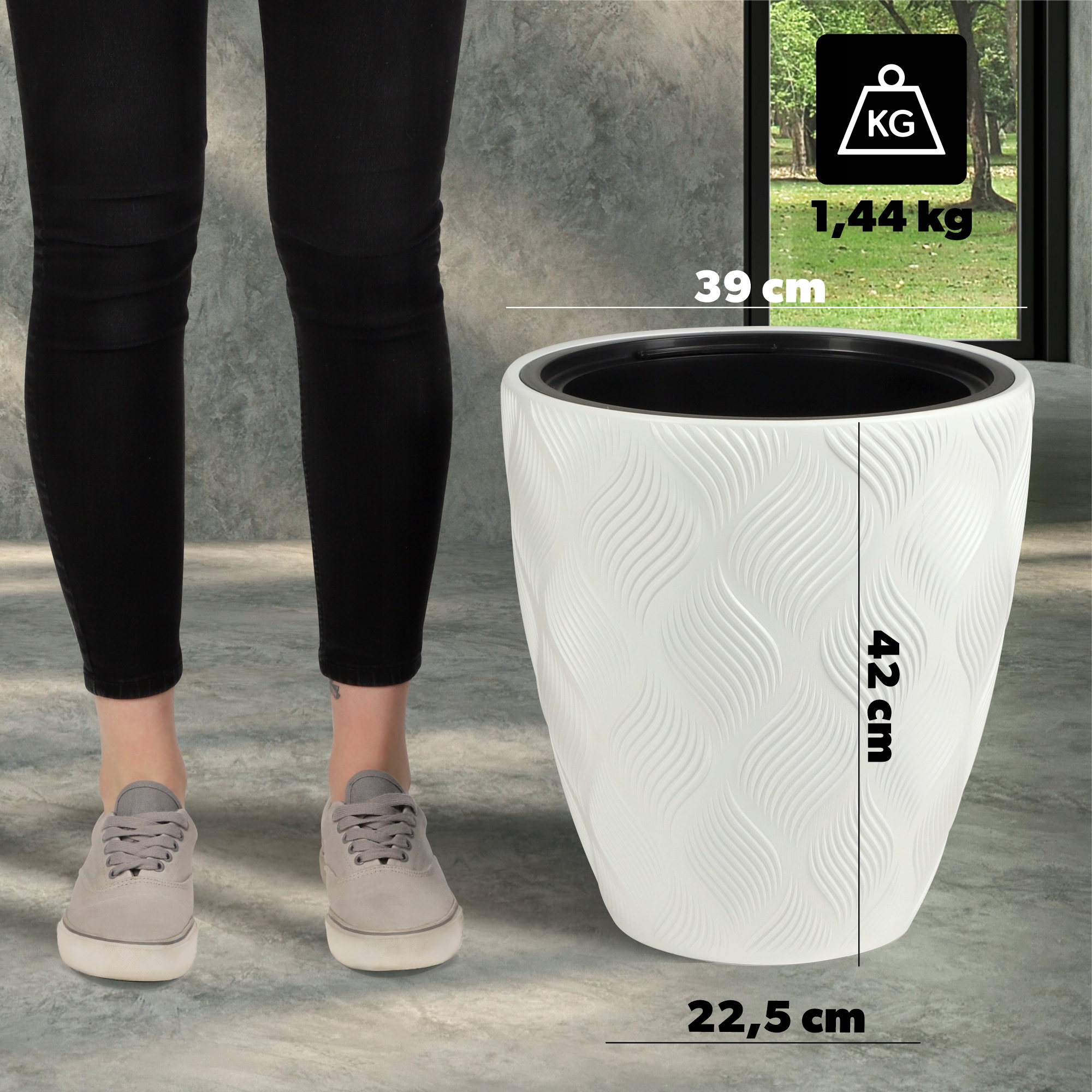 Doniczka na kwiaty z wkładem Jesi 40 cm, biała