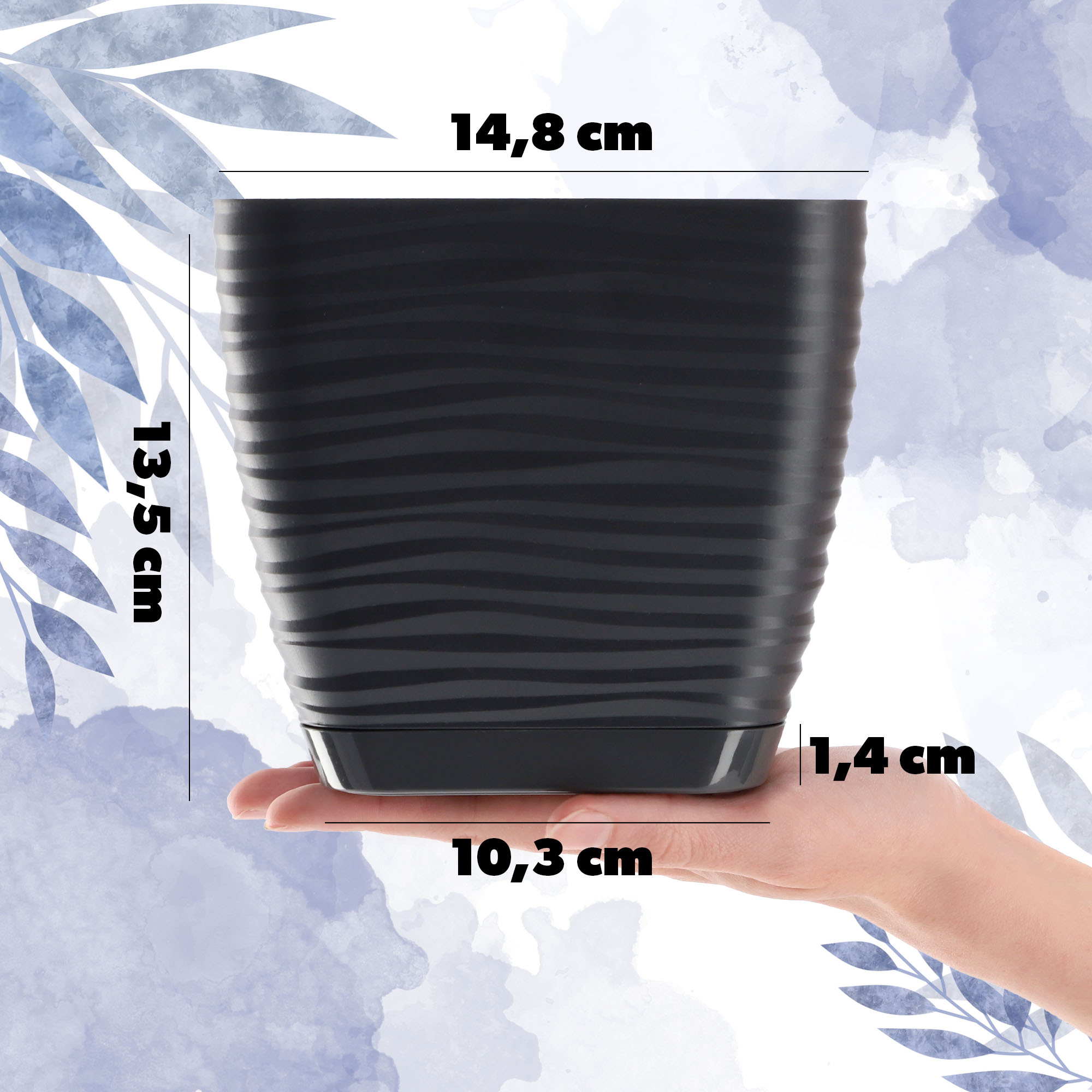 Doniczka kwadratowa z podstawką 15 cm, antracyt