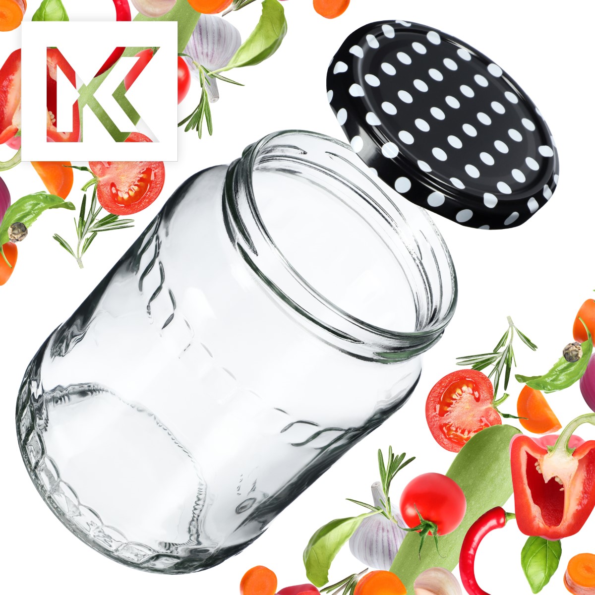 Słoiki na przetwory Jukka 720ml 48szt fi 82 mm + wieczka "Groszek czarny"