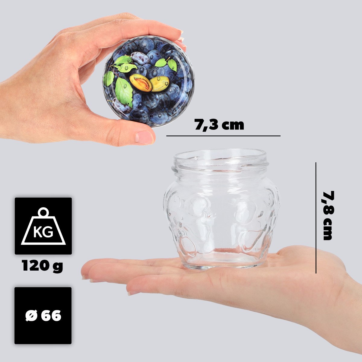 Słoiki Kemi 200ml 20szt fi 66 mm + wieczka "Śliwki"