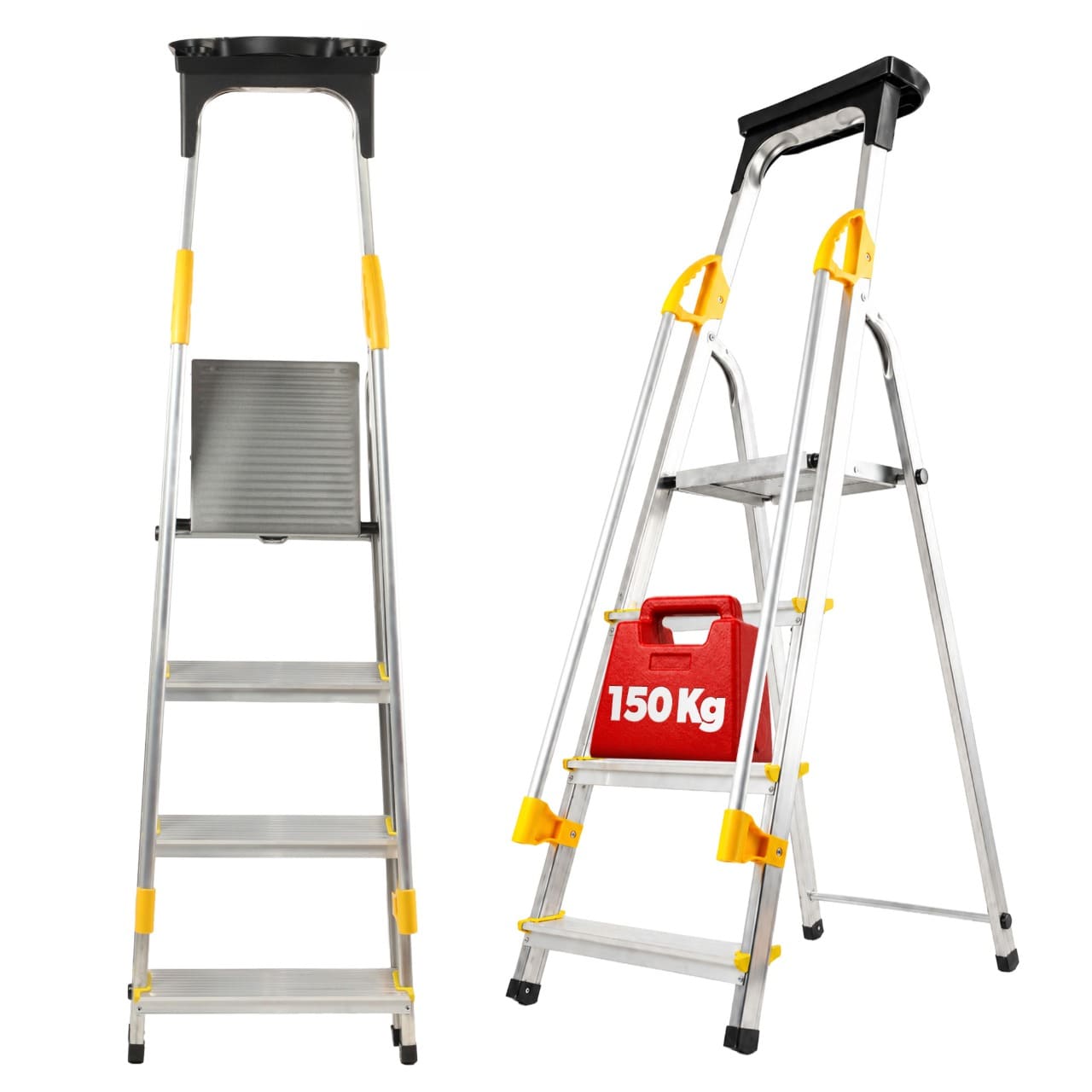 Drabina aluminiowa z podestem Bykle , 4 stopnie, 150 kg