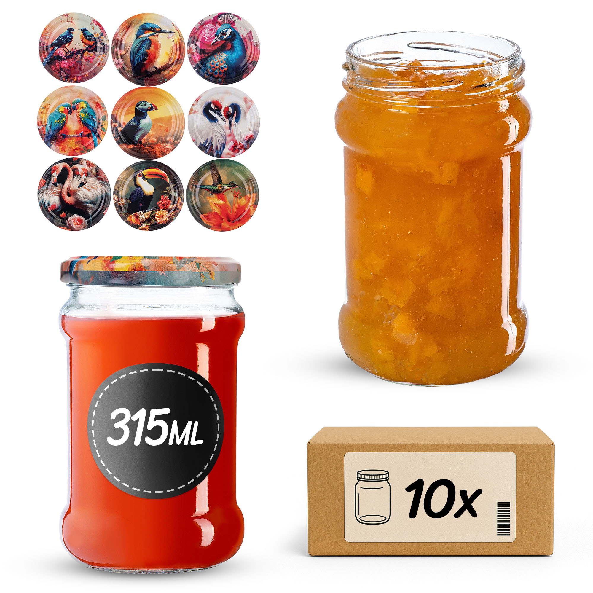 Słoiki na przetwory Seno 315ml fi 66 mm 10szt + wieczko Ptaki