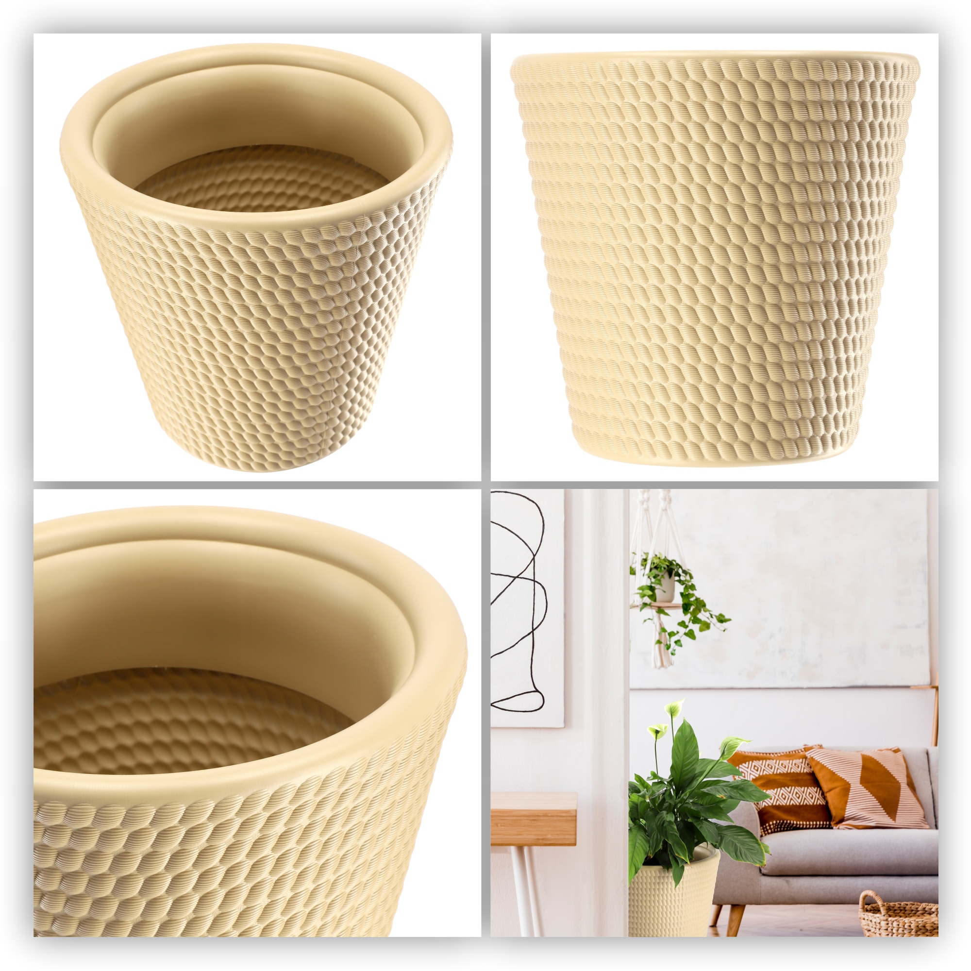 Doniczka na kwiaty Muro 30 cm, beżowa