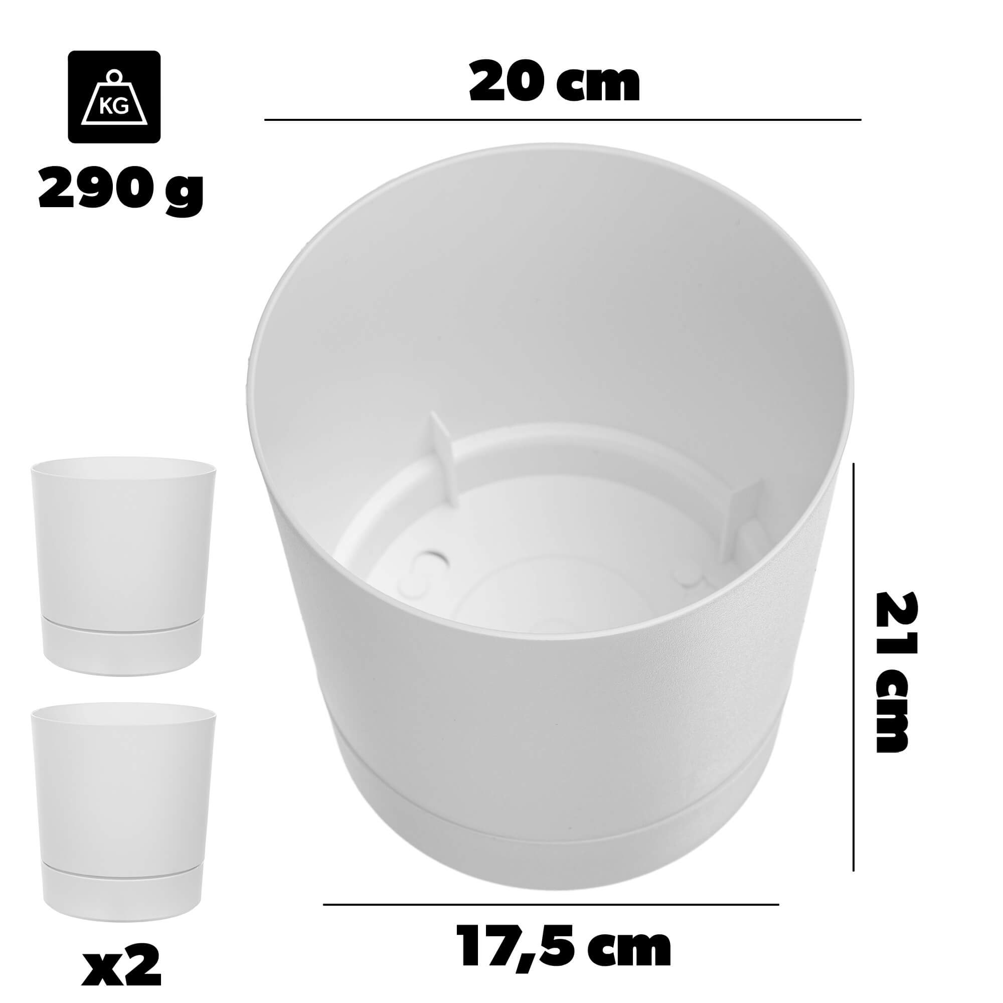 Donica z podstawką Verri 20 cm biała 2 szt.