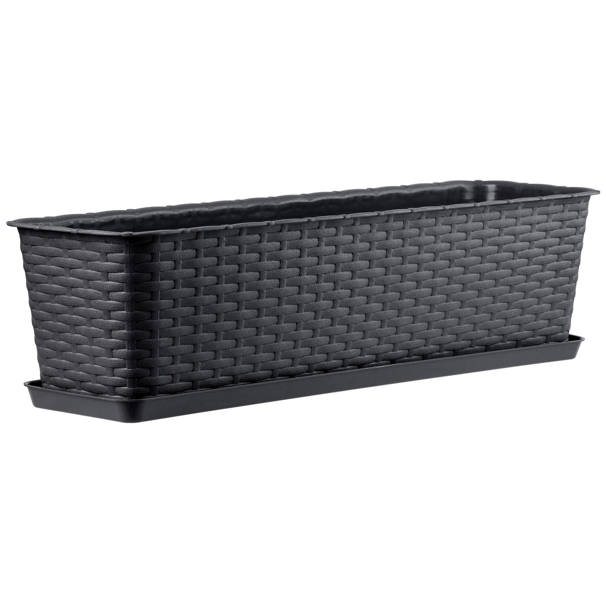 Doniczka balkonowa rattanowa z podstawką Frette 60 cm, antracyt