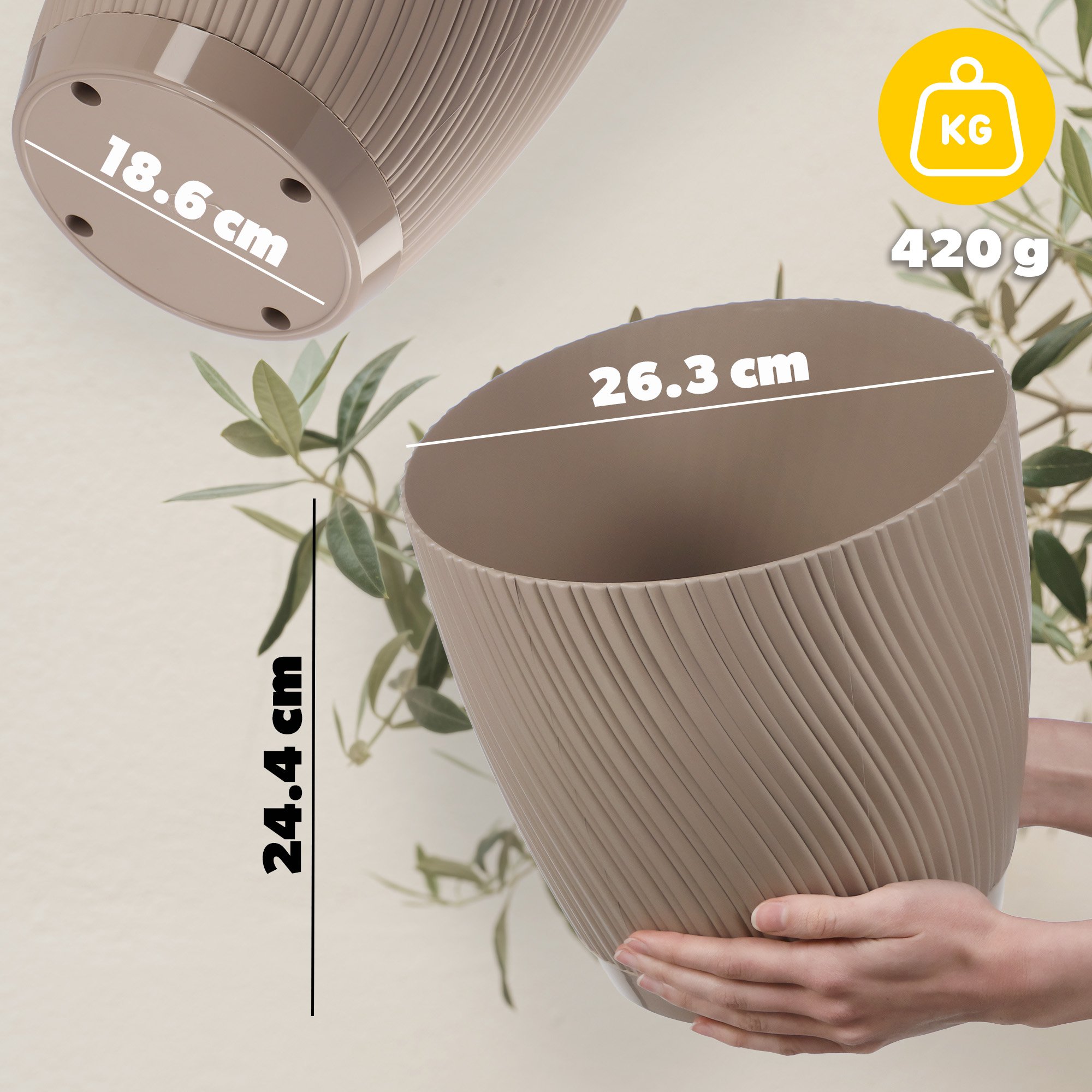 Doniczka z podstawką Tubas 27 cm, taupe