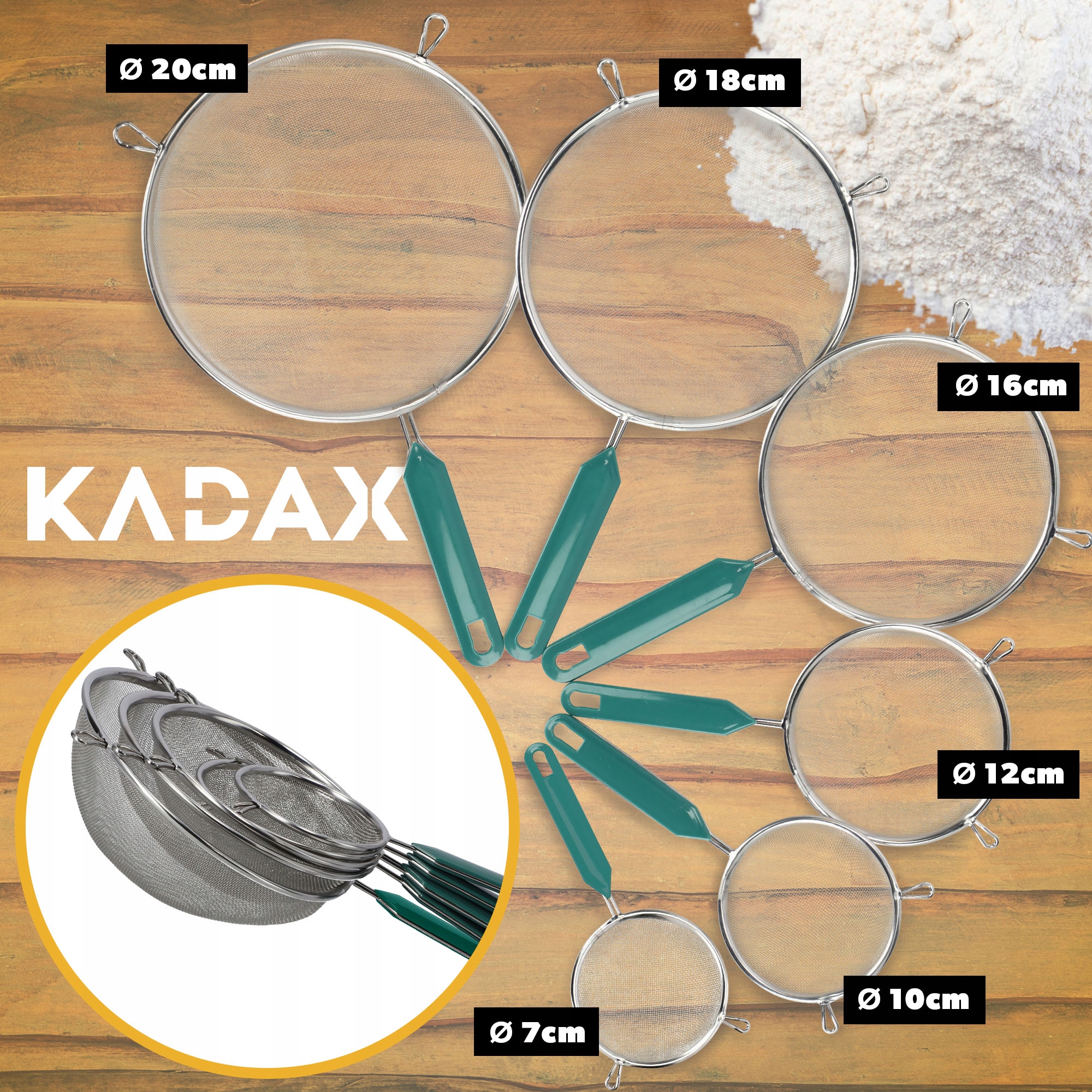 Sitko kuchenne nierdzewne 18 cm, zielone