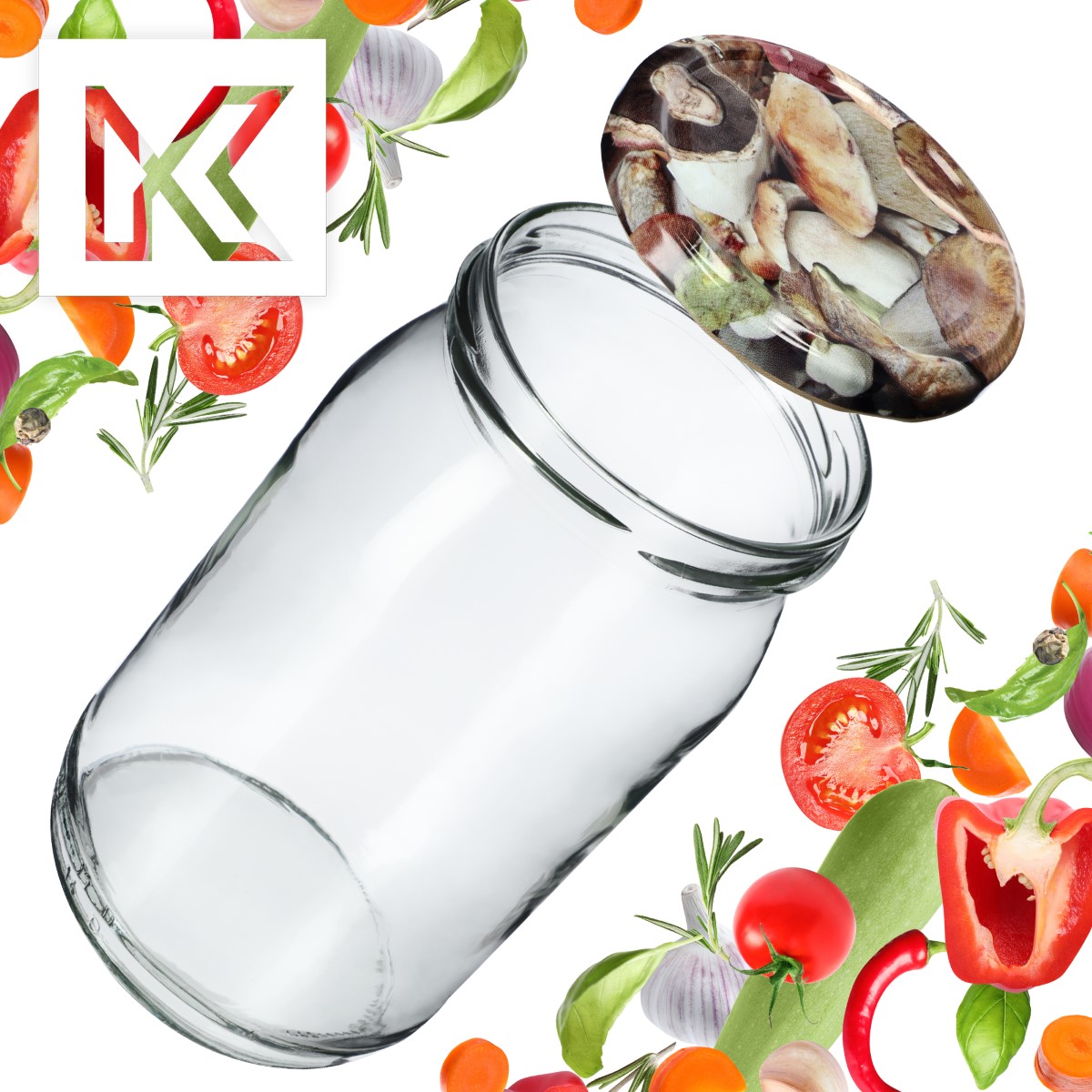 Słoiki na przetwory Simo 900ml 48szt fi 82 mm + wieczka "Grzyby"