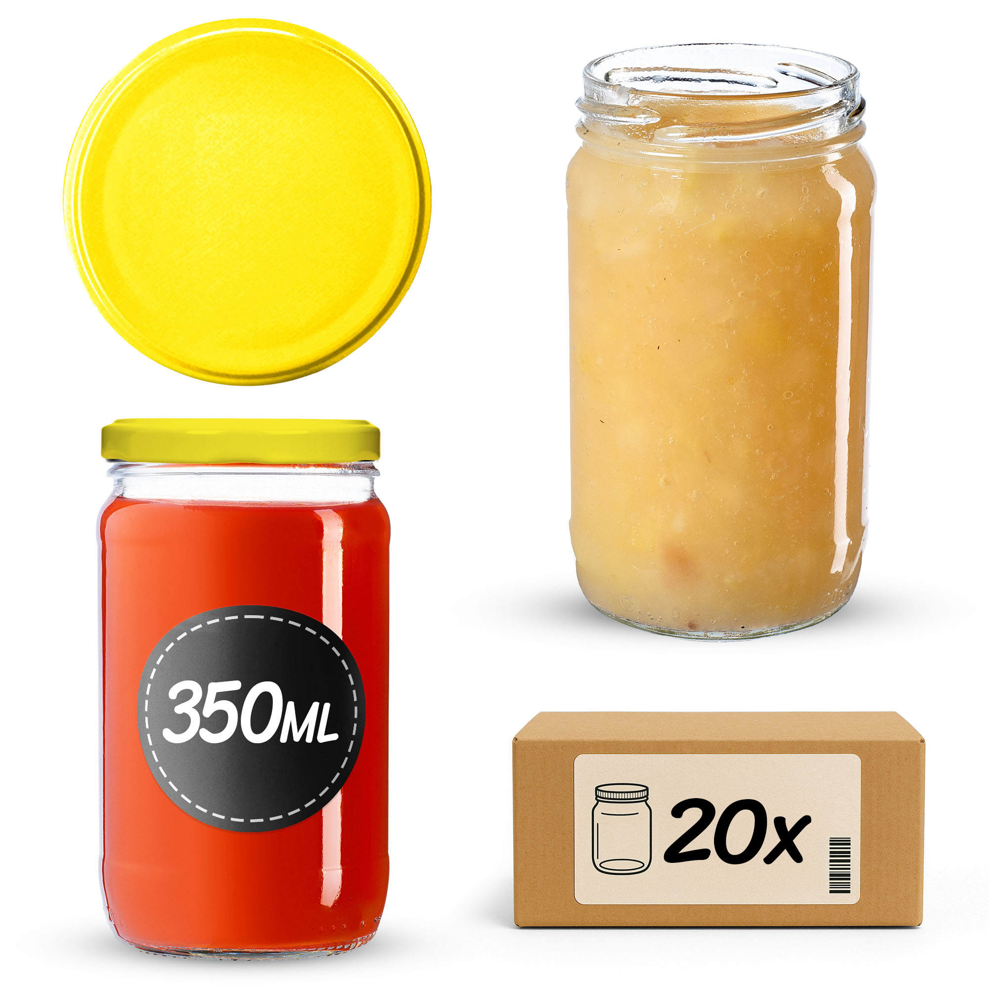 Słoiki na przetwory Gera 350ml fi 66 mm 20szt + wieczko Żółty