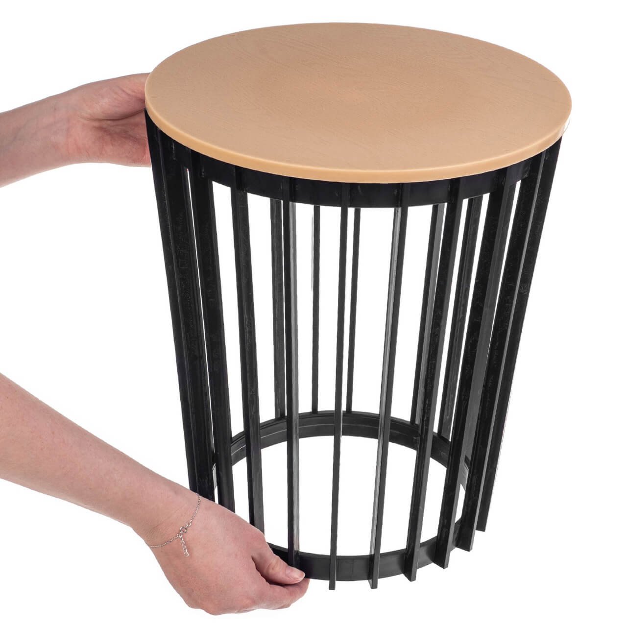 Kwietnik dwustronny Aytre 40 cm czarny + blat naturalne drewno
