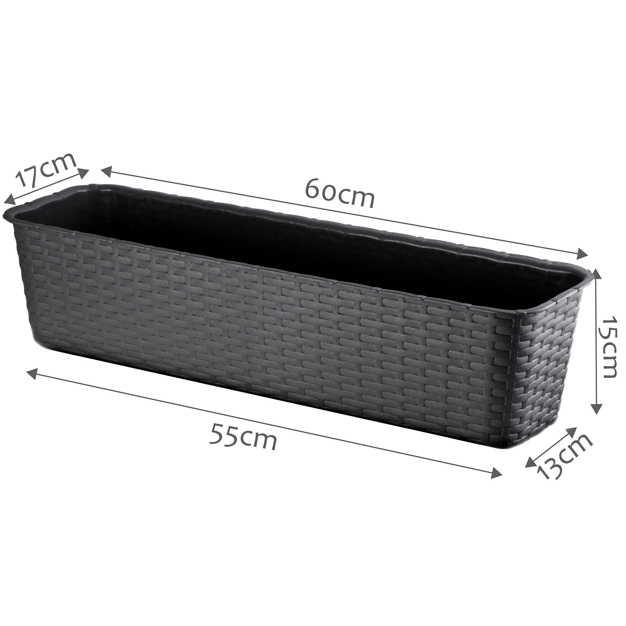 Doniczka balkonowa rattan 60 cm, antracyt