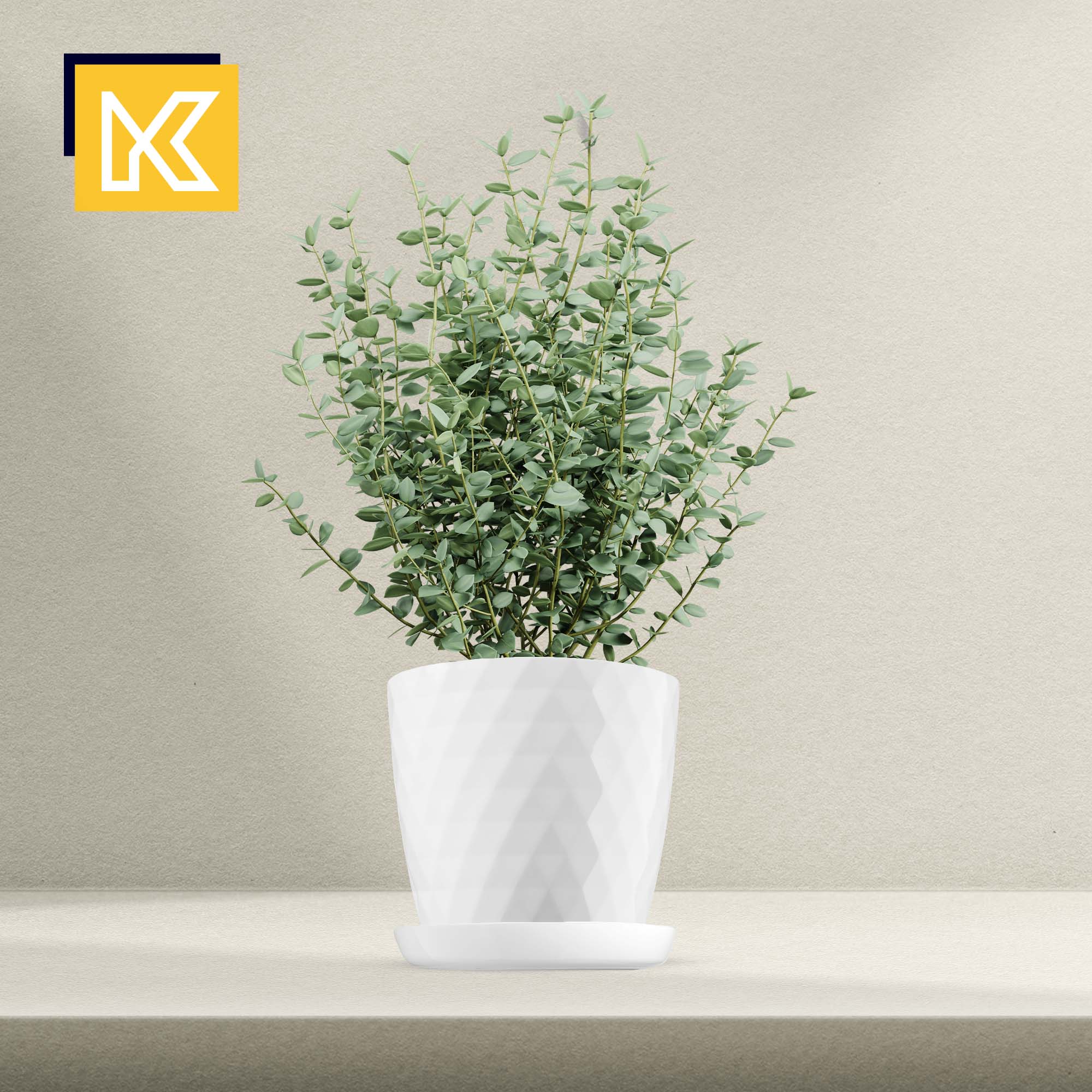 Doniczka na kwiaty z podstawką 14 cm, biała