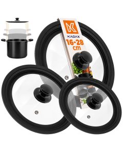 Zestaw 3 szklanych pokryw multisize Aiola na garnek 16-28 cm z czarnym uchwytem