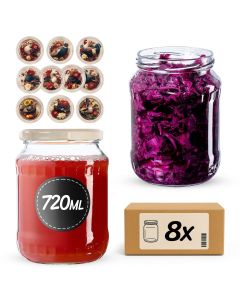 Słoiki na przetwory Jukka 720ml fi 82 mm 8szt + wieczka "Drób"