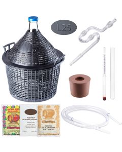 Zestaw winiarski balon 25L + korek nr.3 + rurka plastikowa + ściągacz + winiomierz + drożdże z pożywką + środek do klarowania