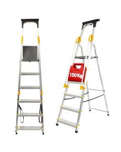 Drabina aluminiowa z podestem Bykle, 6 stopni, 150 kg