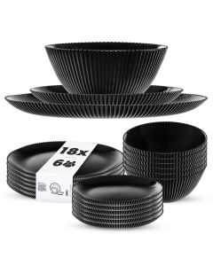 Zestaw obiadowy Regno salaterka 20 cm + talerz deserowy + talerz płytki czarny 6 kpl.