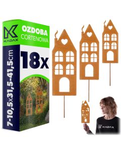 Ozdoba ogrodowa ze stali corten Laborde domy 7-10.5 x 31.5-41.5 cm 18 szt.