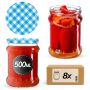 Słoiki na przetwory Kisko 500ml 8szt fi 82 mm + wieczka "Niebieska Krata"